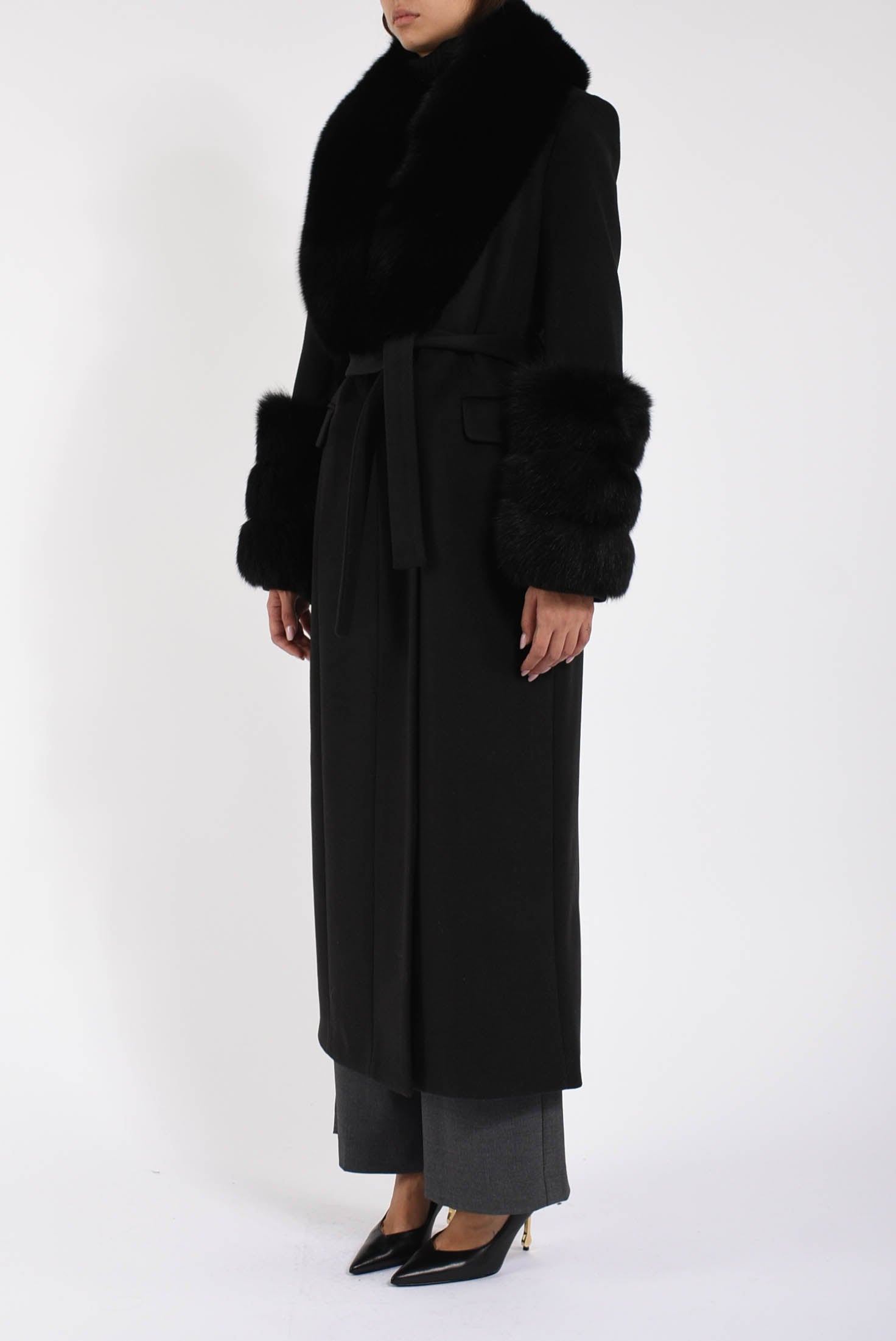 cappotto in lana e volpe