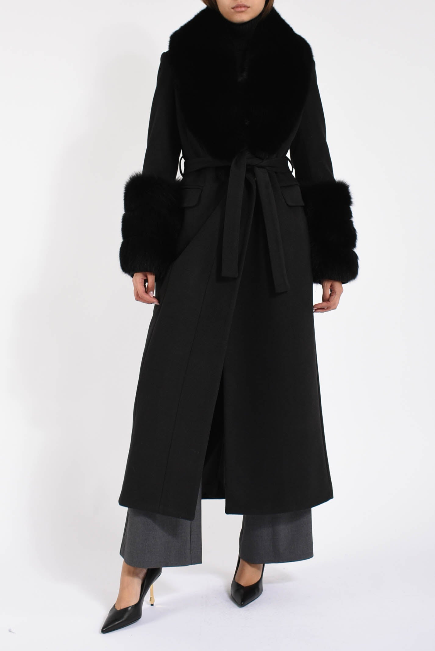 cappotto in lana e volpe