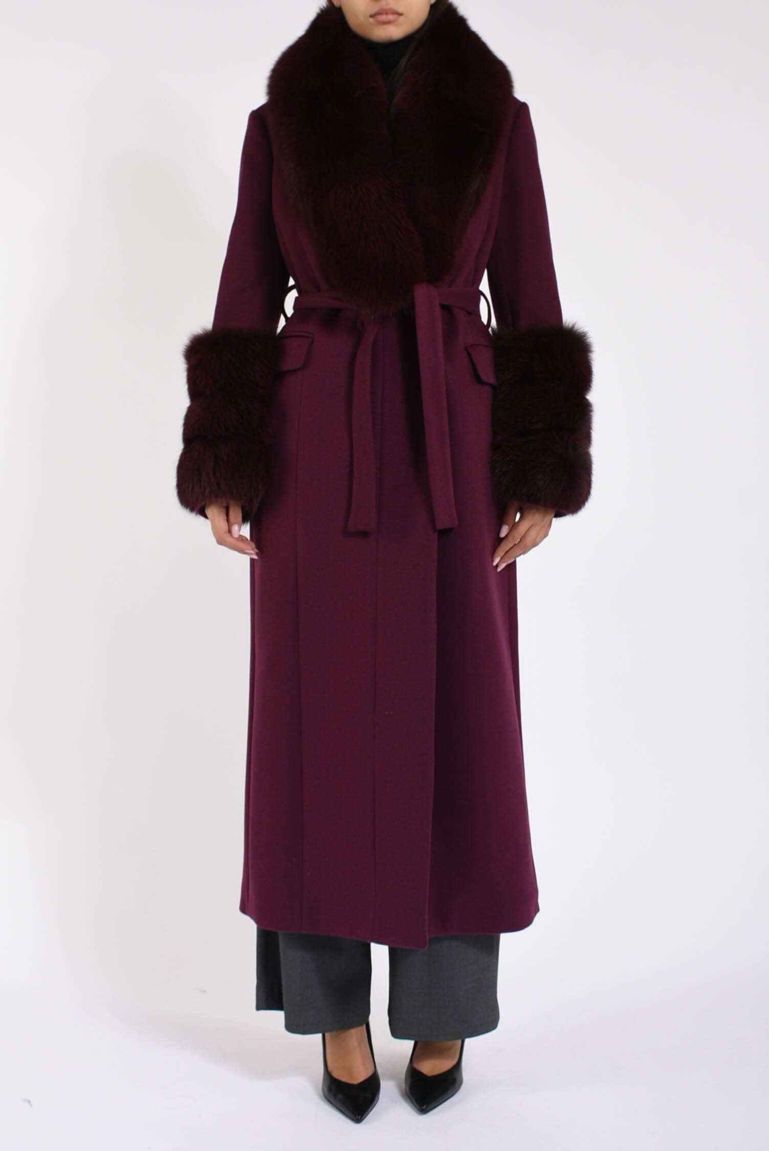 cappotto in lana e volpe