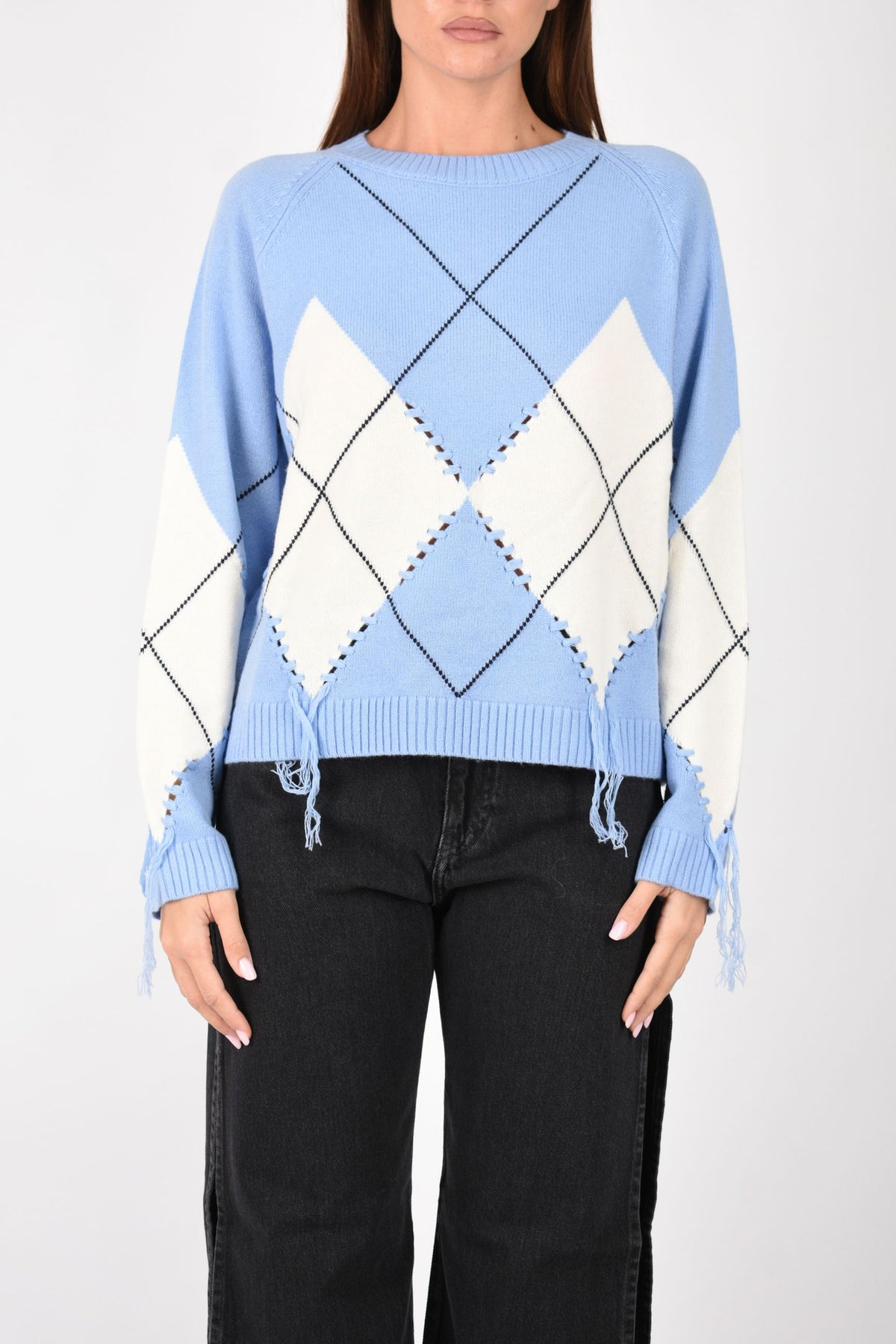 Maglione in lana e cashmere con maxi rombi 107377A3JE