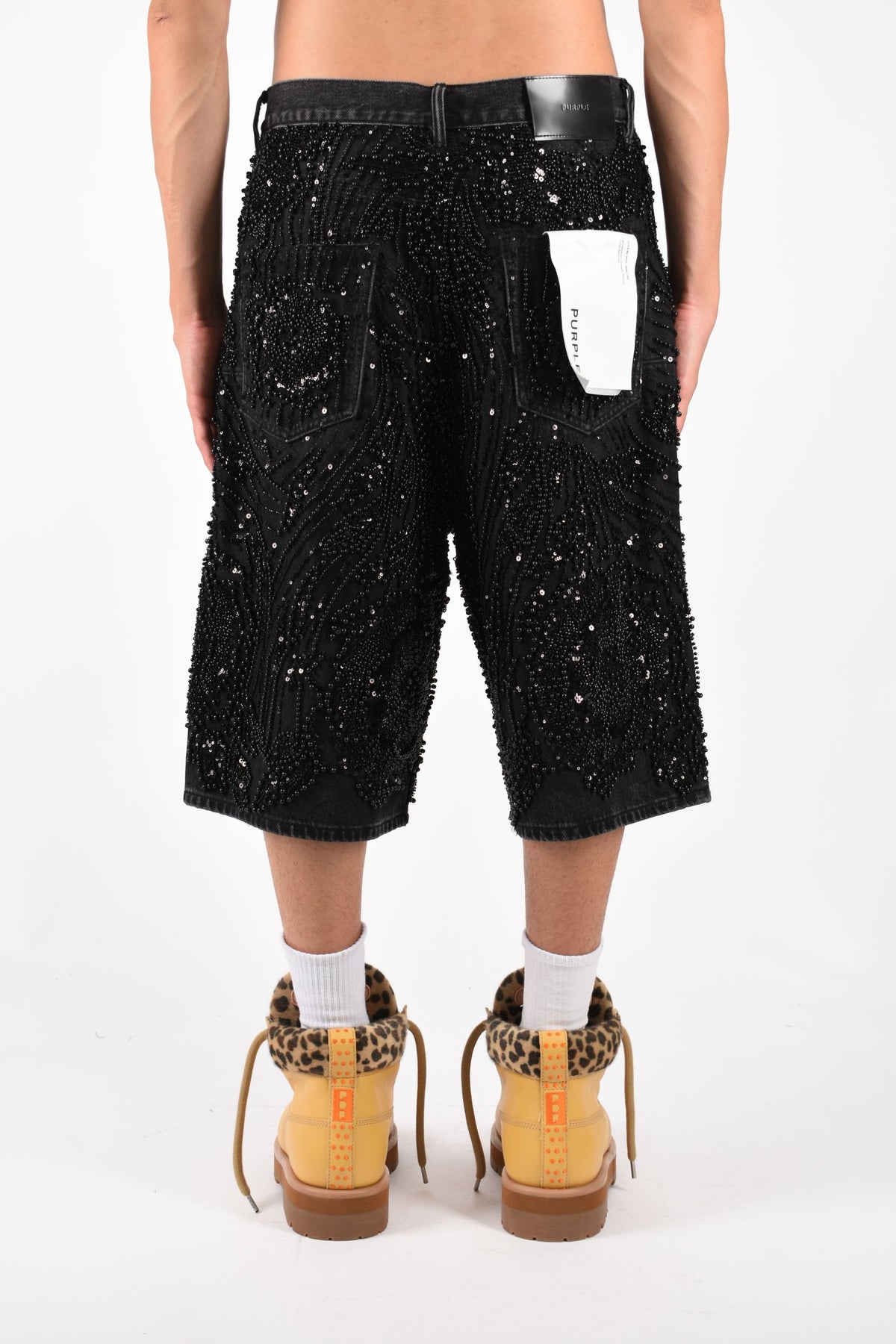 Bermuda in denim Mesh Embellishment