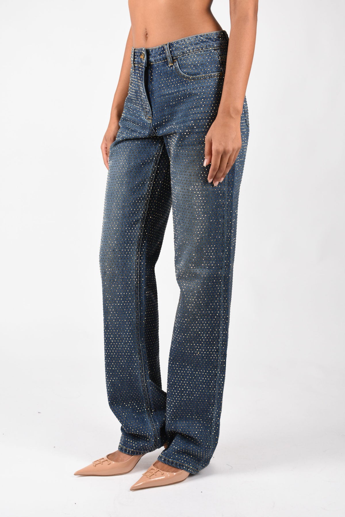 Jeans a palazzo con strass PJ24D66E2