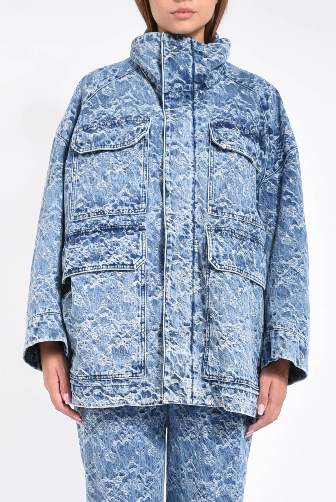 Parka over in denim jaquard