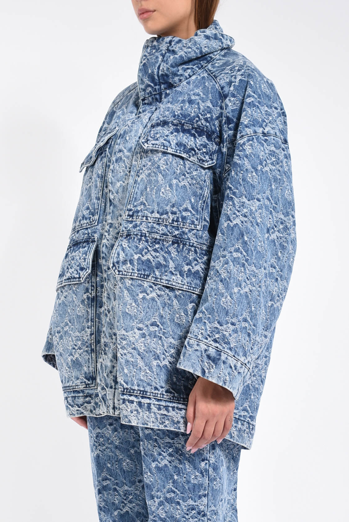 Parka over in denim jaquard