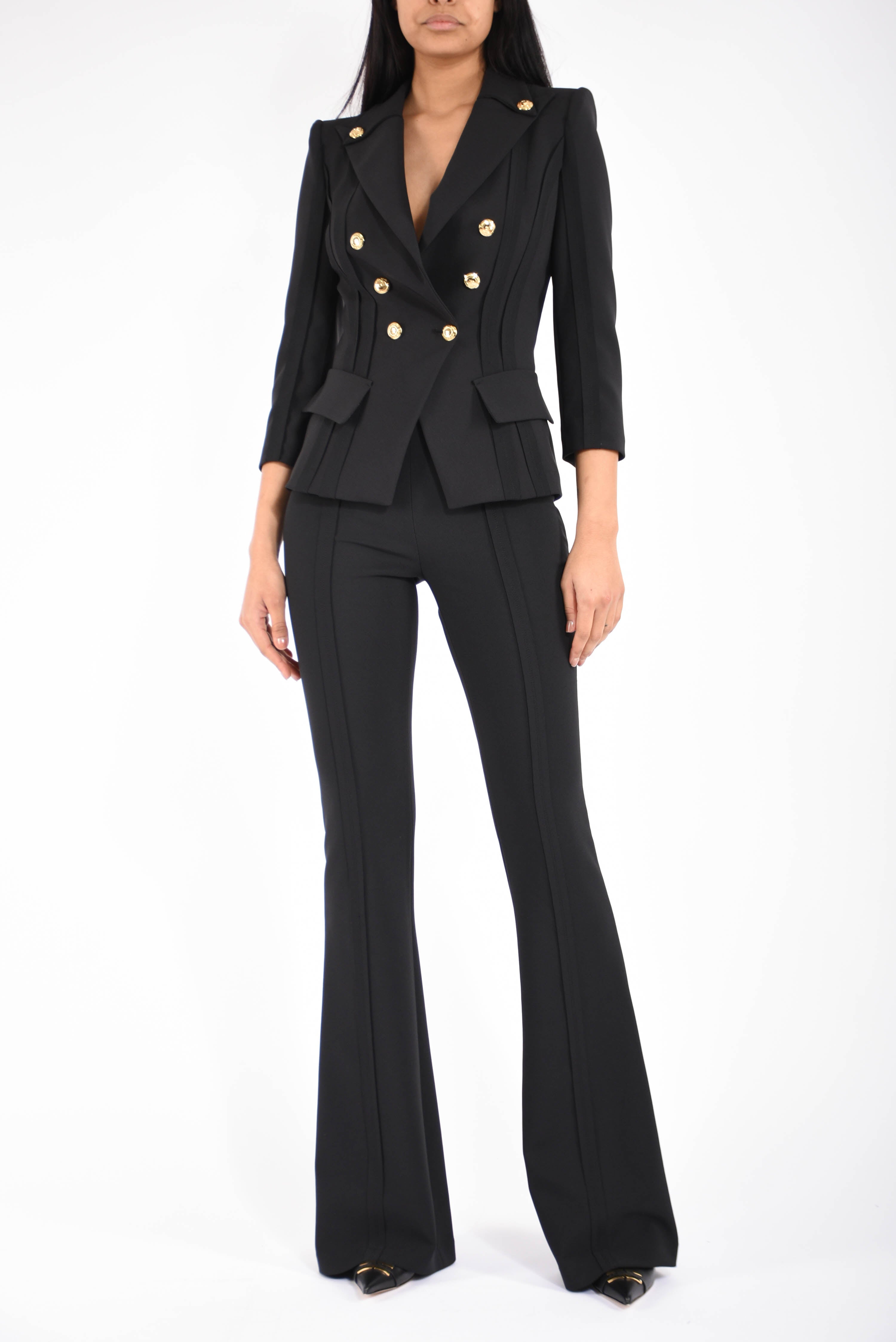 Giacca in doppio crêpe stretch con motivi a taglio vivo