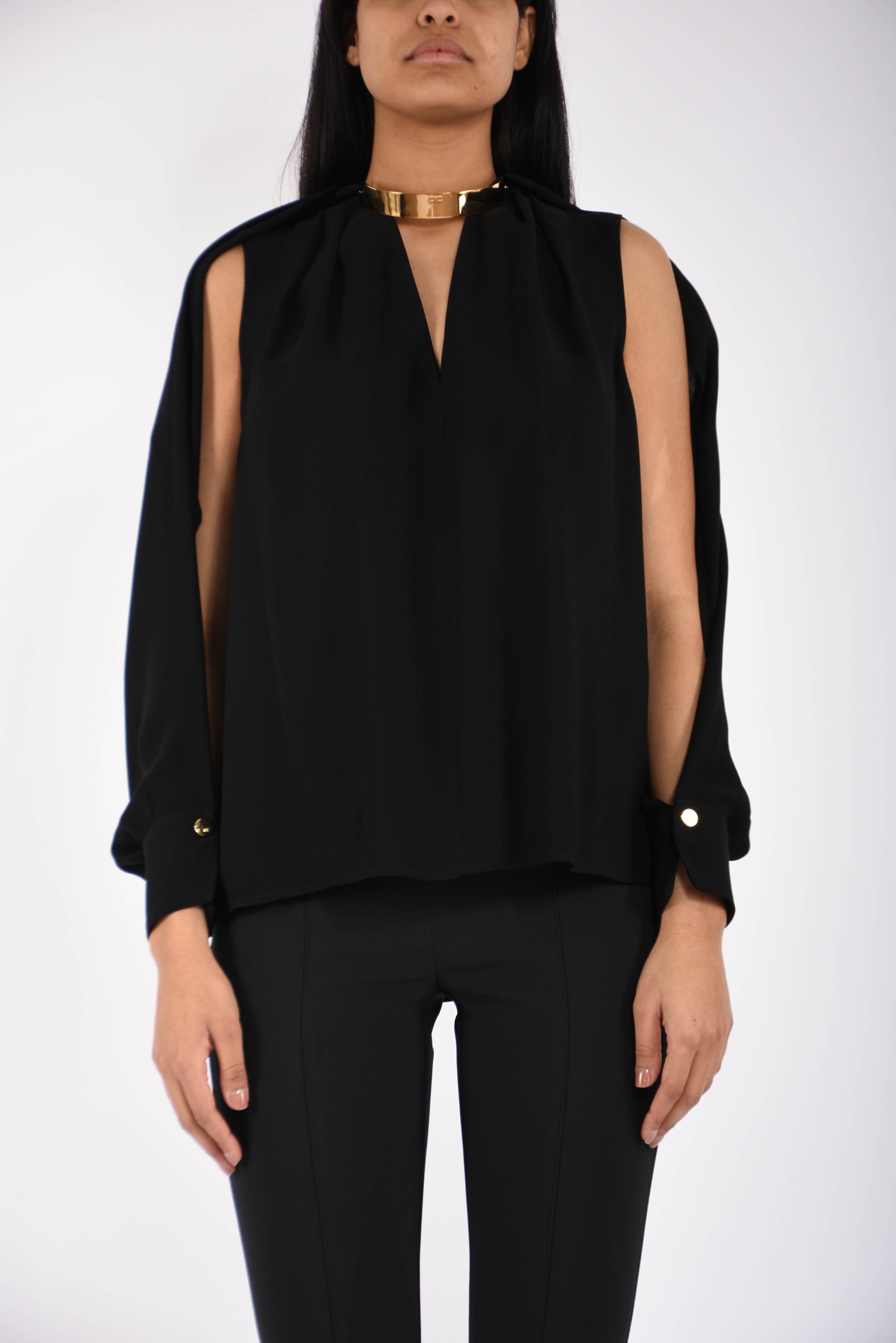 Blusa in georgette di viscosa con dettaglio gioiello