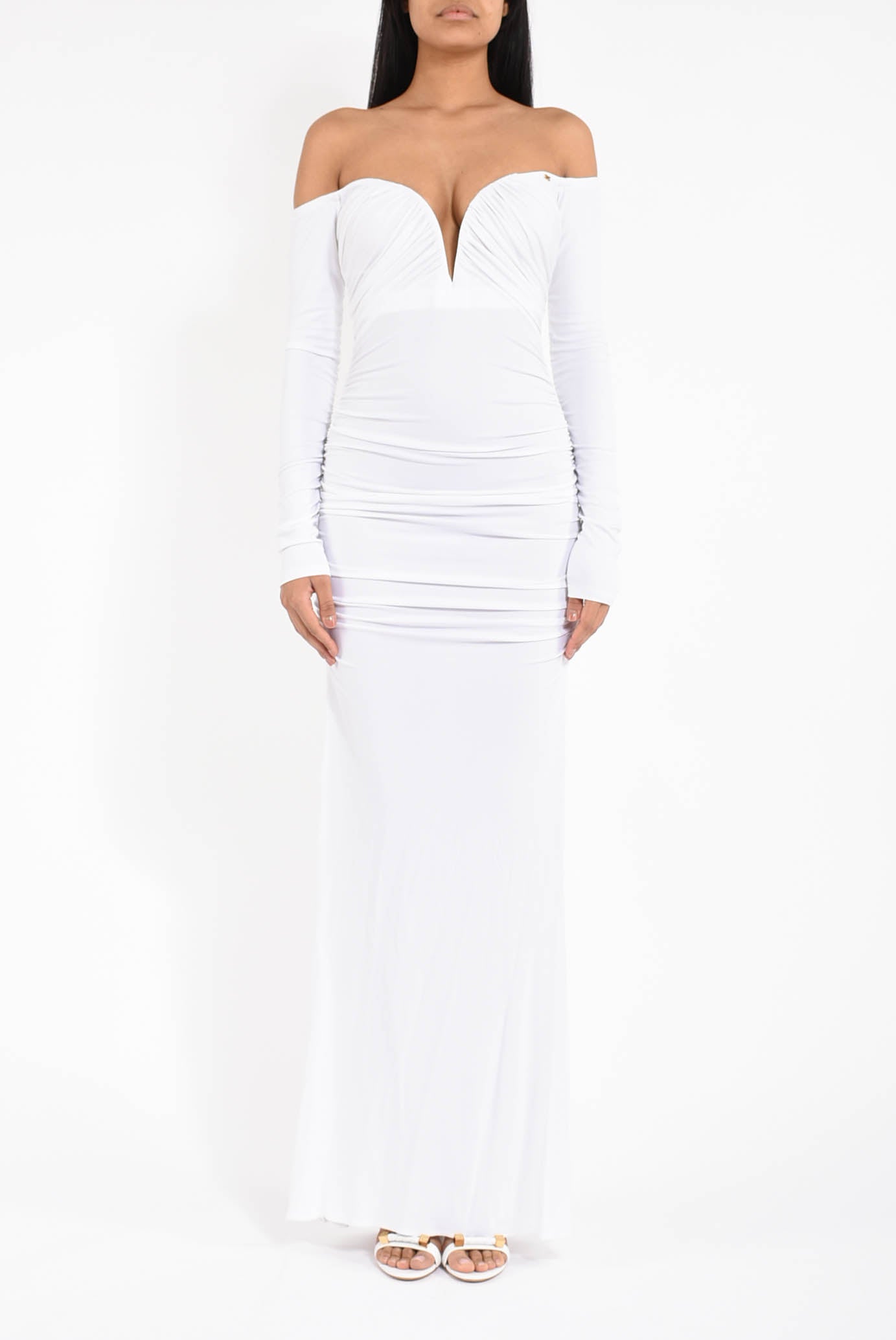 Abito lungo in jersey crêpe con drappeggi