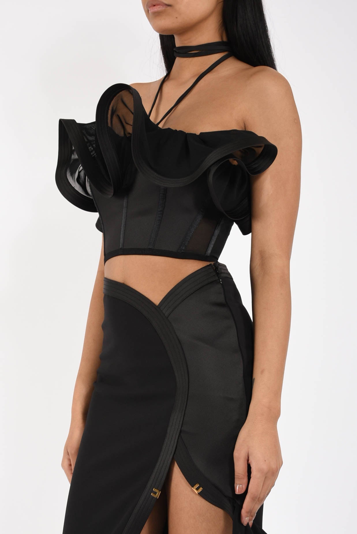 Top in raso con maxi ruche