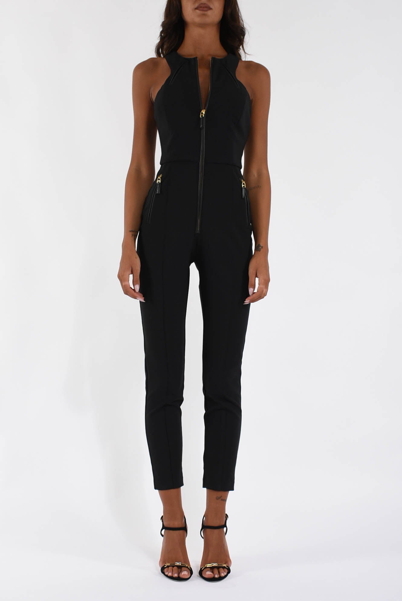 Tuta in doppio crêpe con dettagli zip