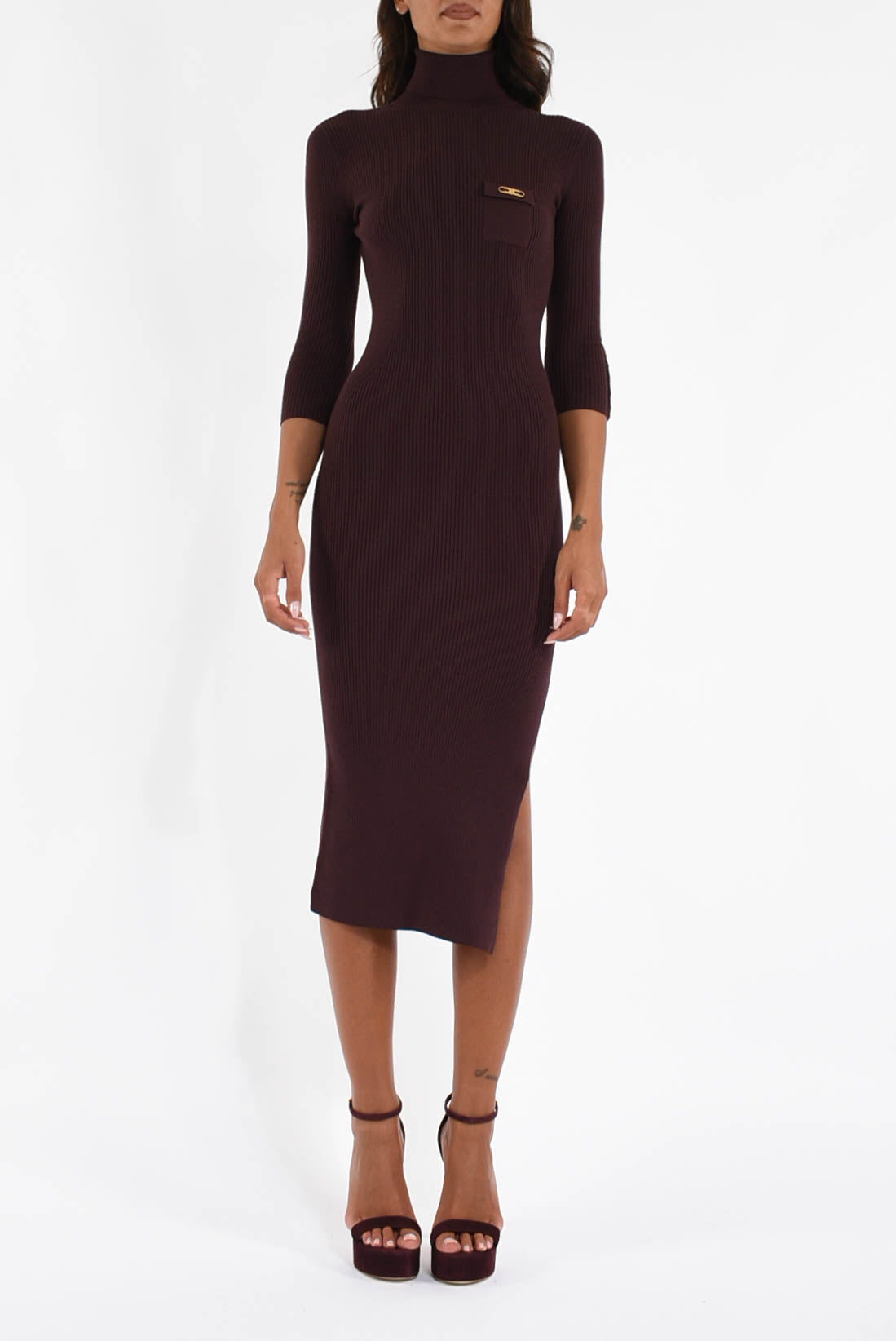 abito midi in maglia a costine con taschino