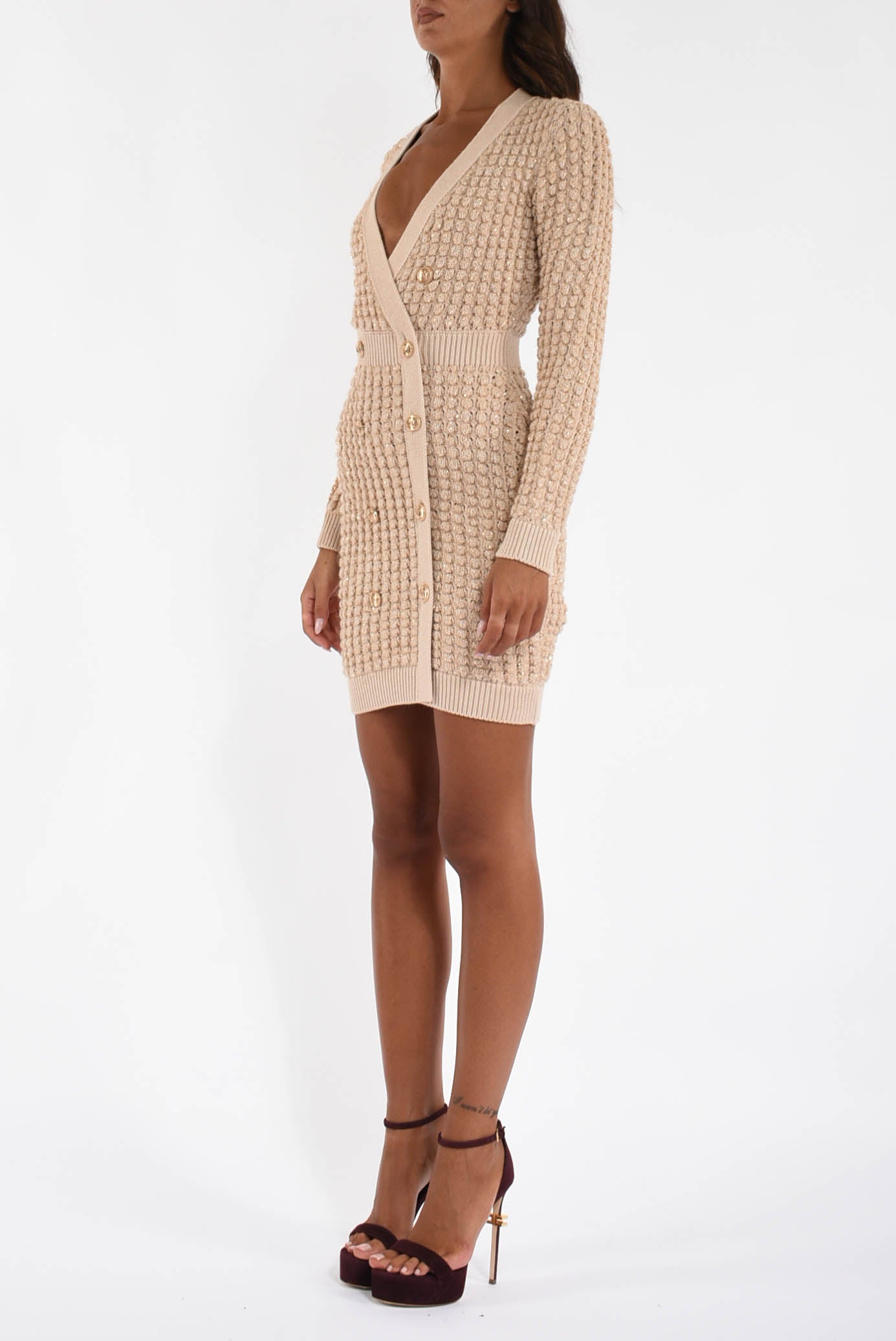 Abito mini in maglia bouclé con paillettes