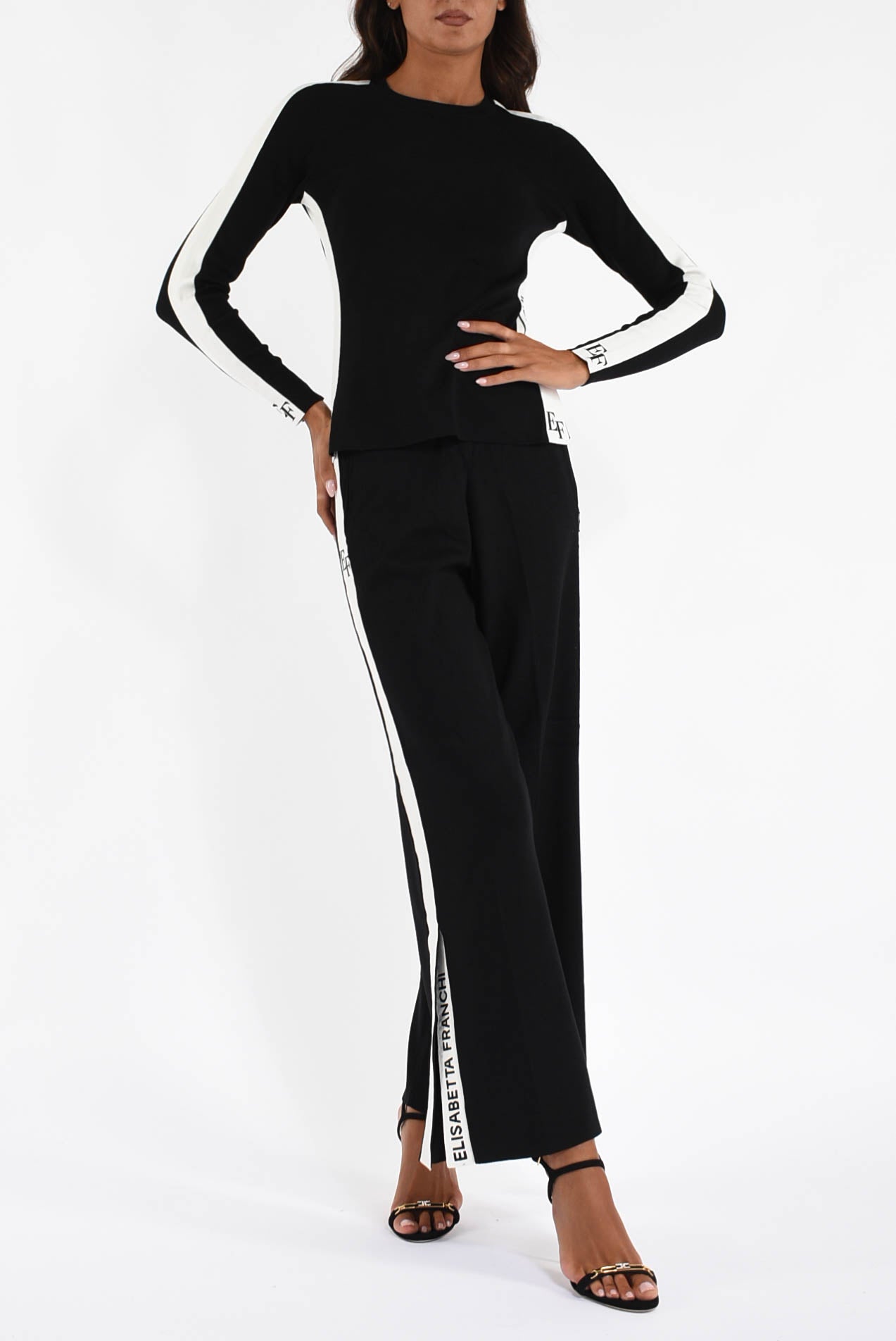 Pantaloni in viscosa con bande lucide