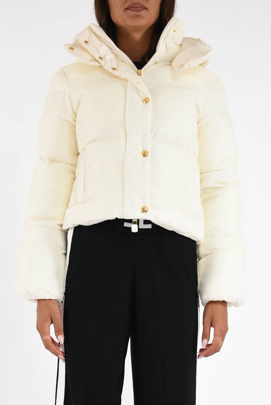 Piumino in velluto con cappuccio