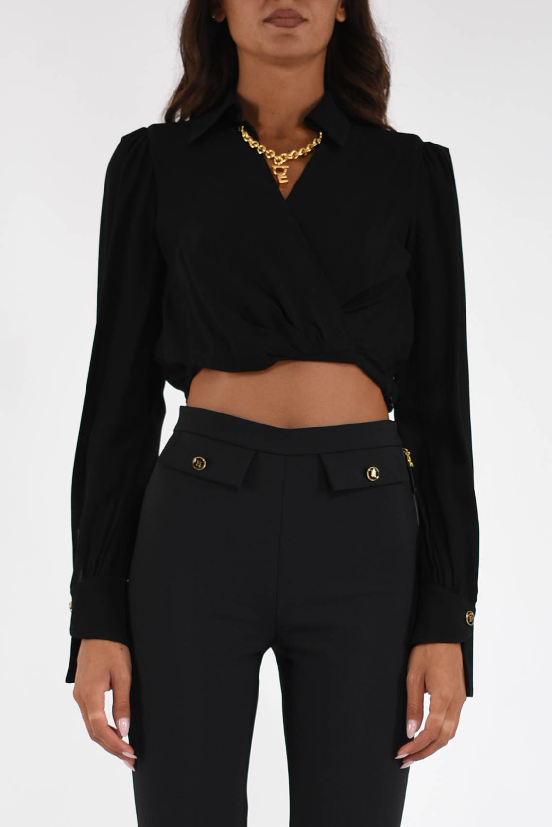 Camicia in georgette con dettaglio gioiello