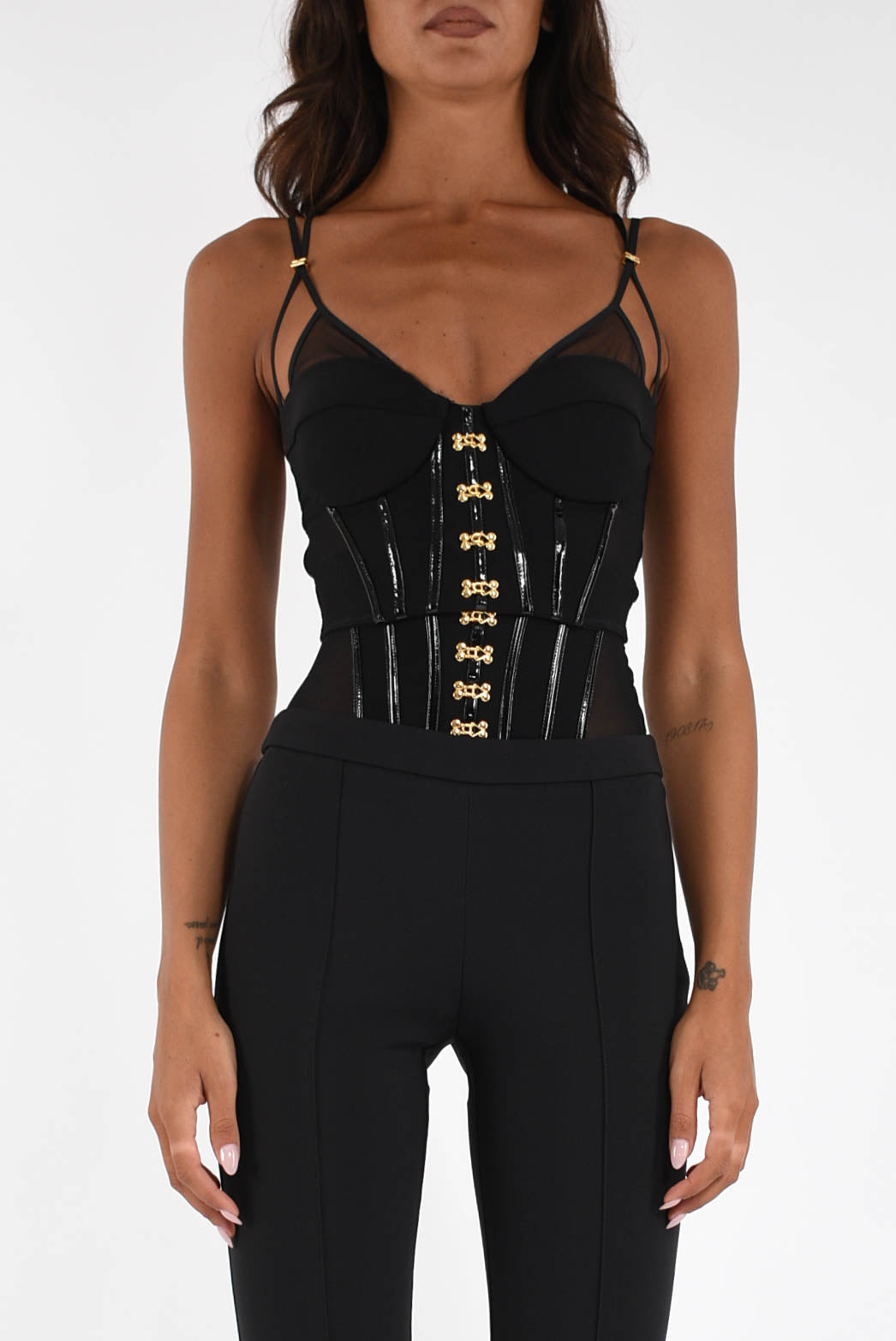 Top in neoprene con dettagli corsetto