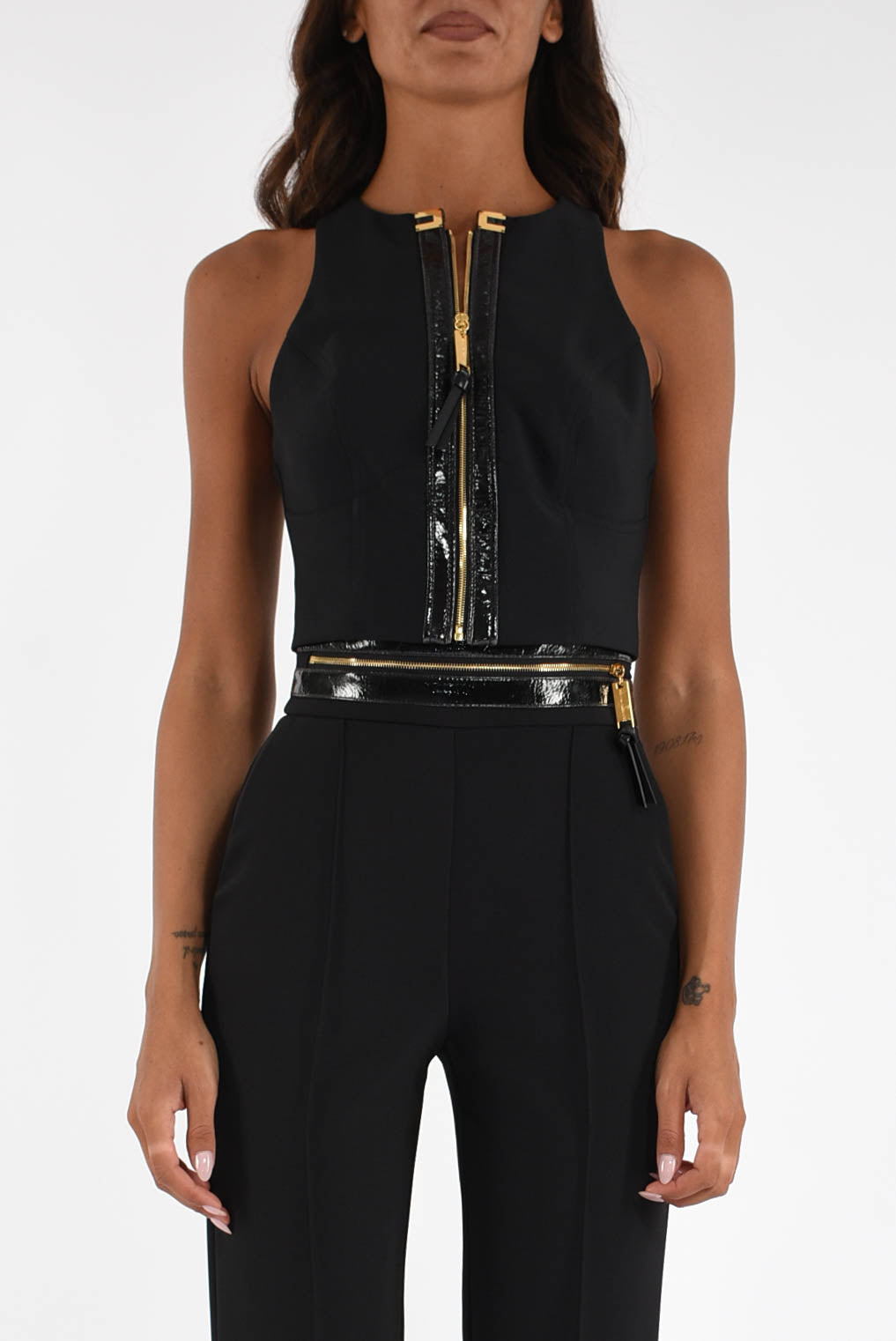 Top in doppio crêpe con dettagli craquelé