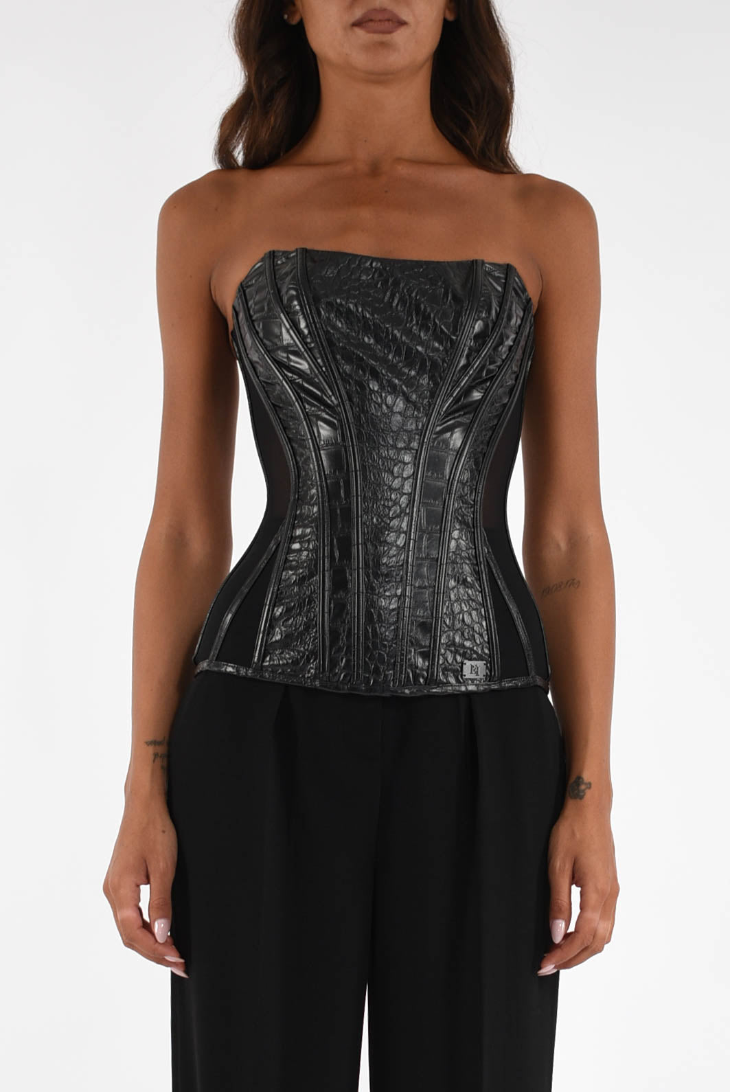 Top con texture stampa cocco e tulle