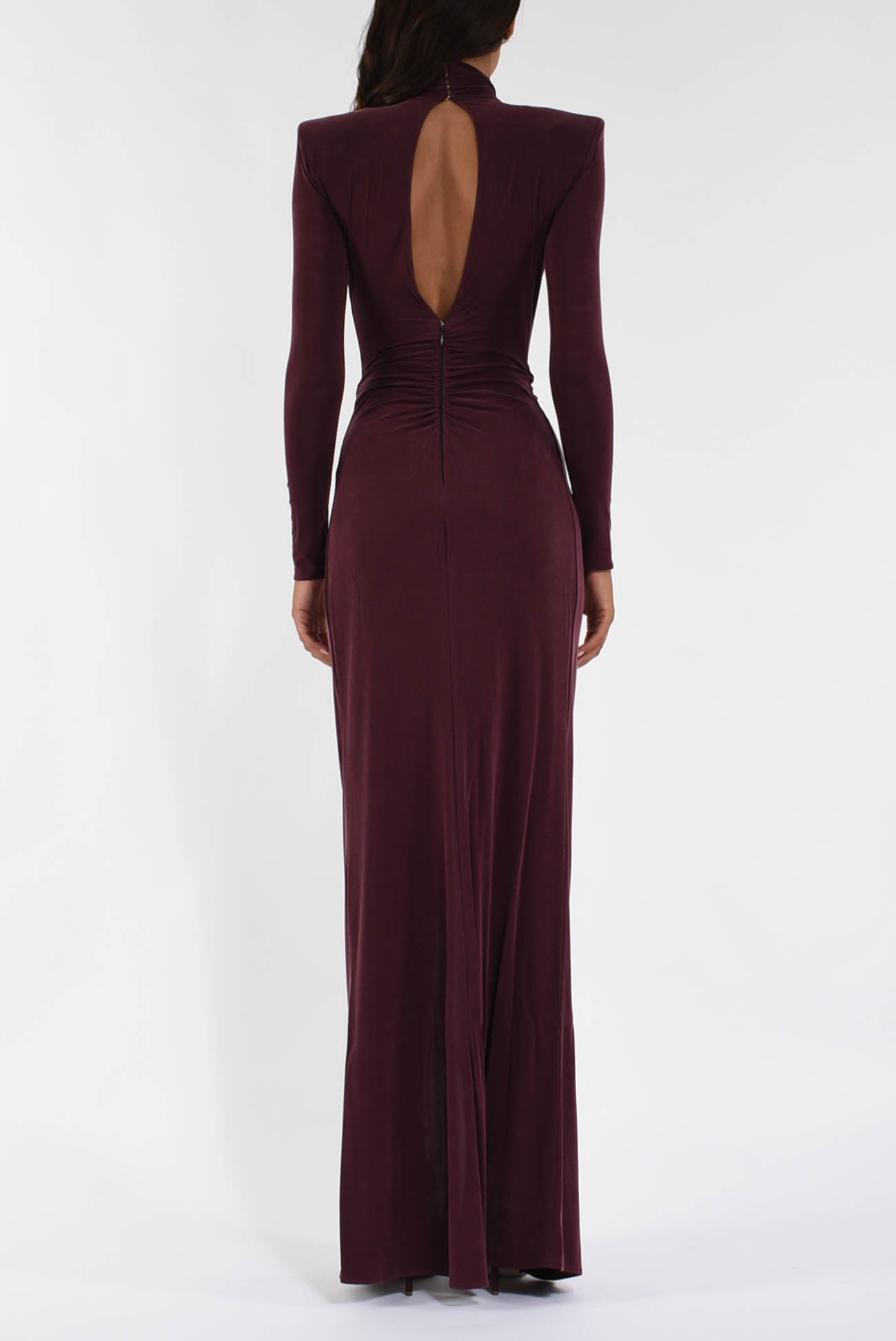 Abito lungo in jersey cupro con drappeggi