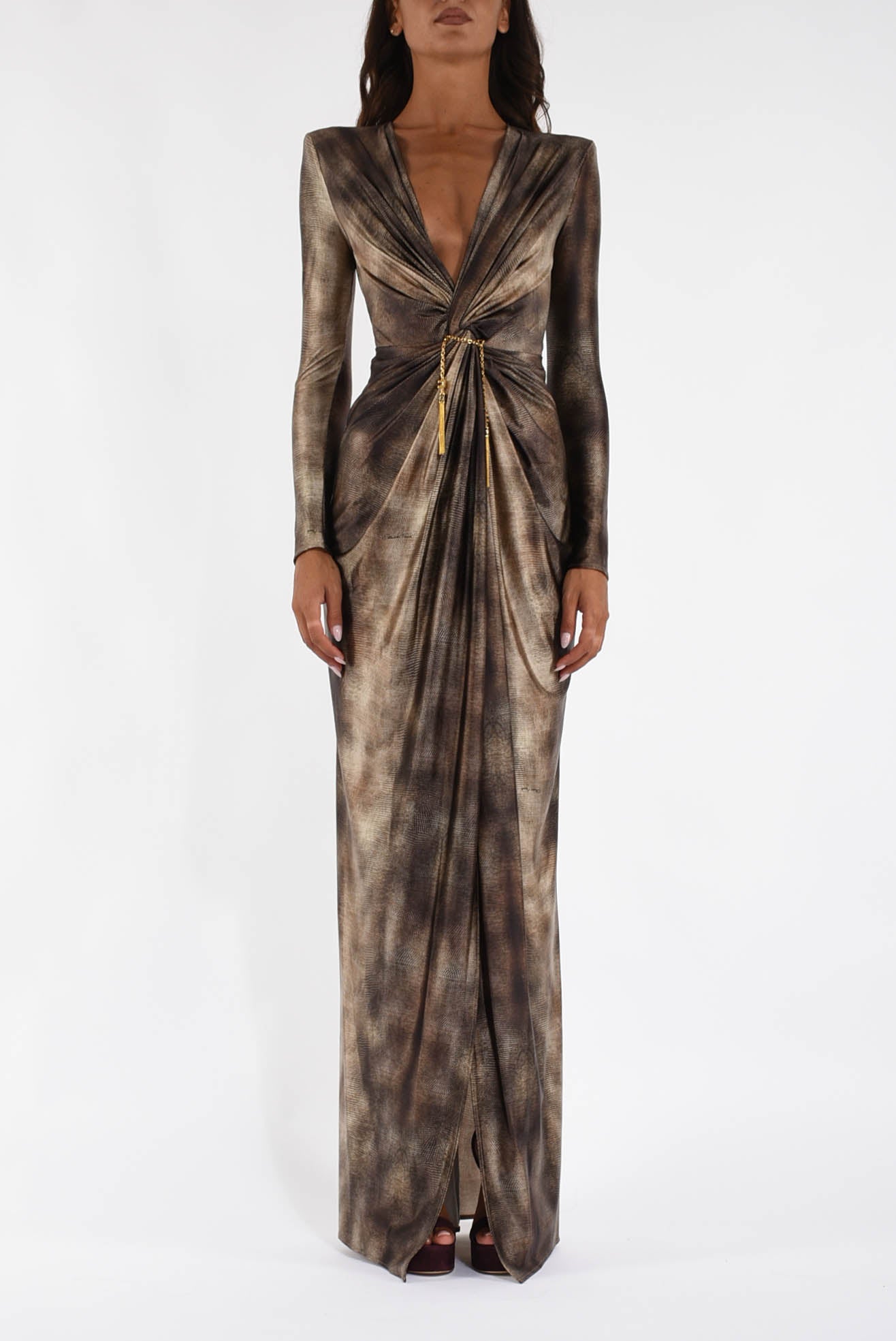 Abito lungo in lycra con stampa pitone