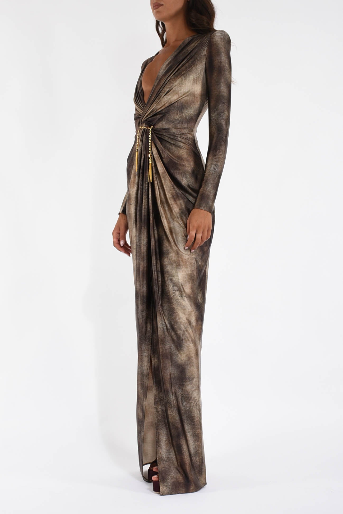 Abito lungo in lycra con stampa pitone