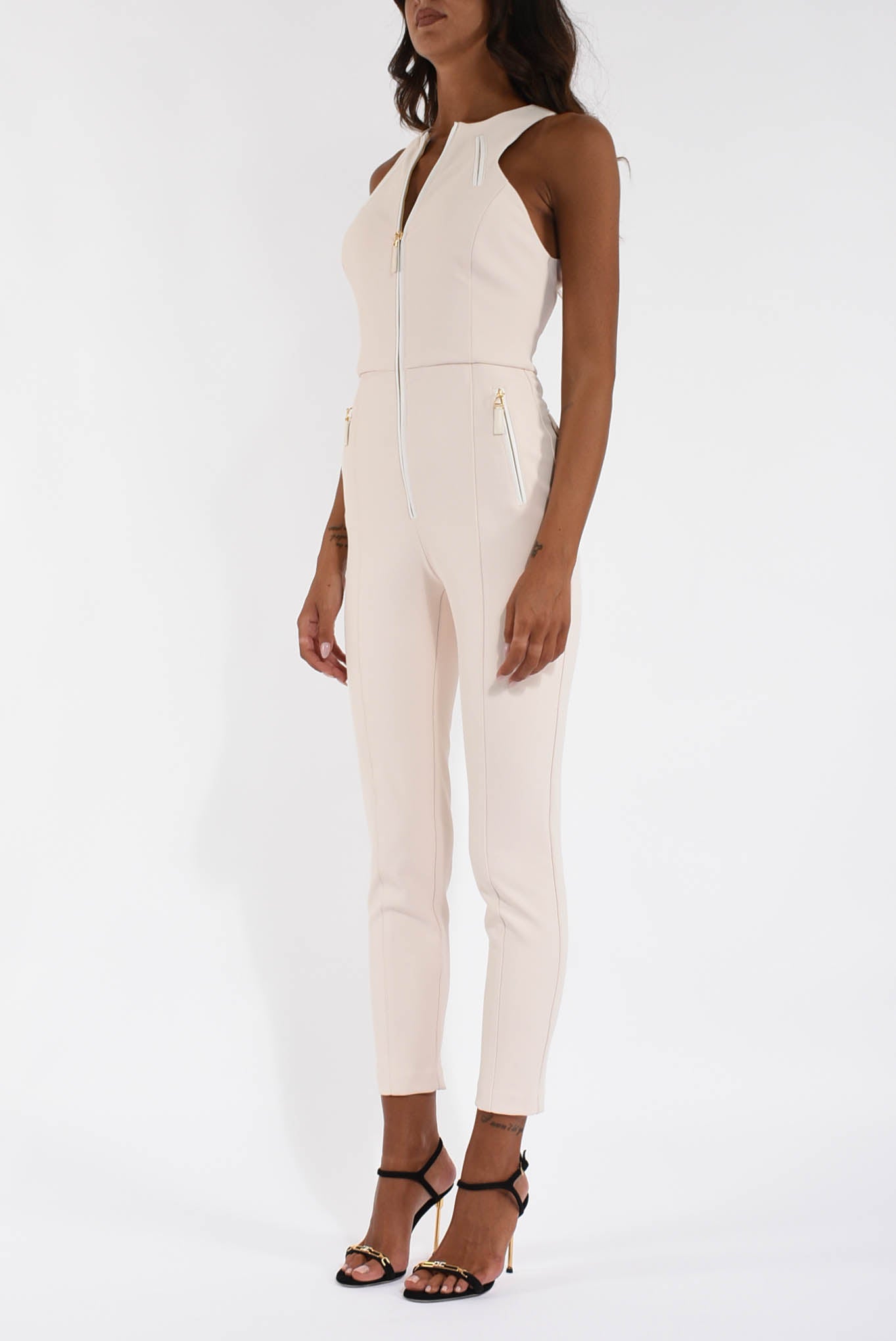 Tuta in doppio crêpe con dettagli zip