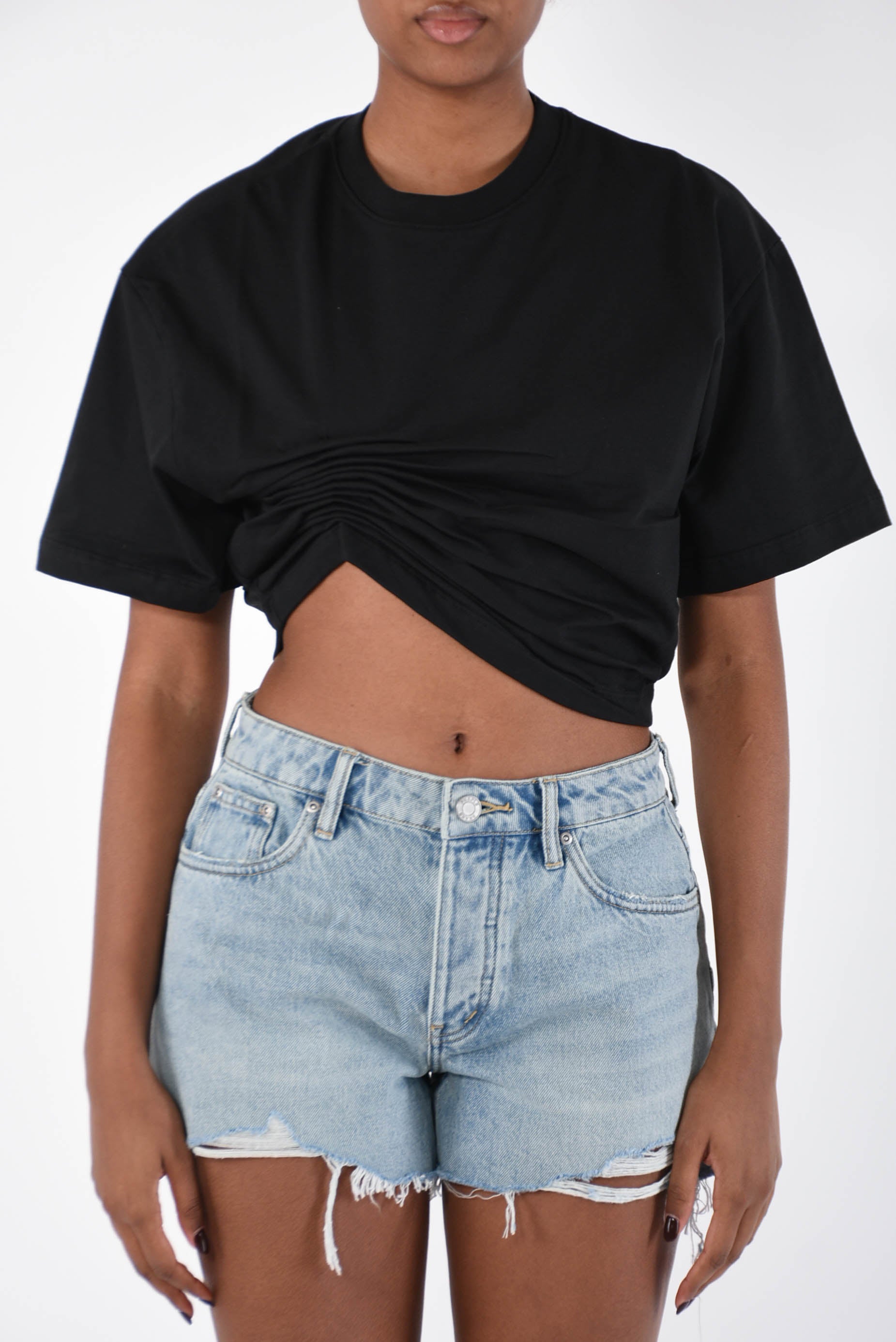 LANEUS t-shirt cropped in cotone