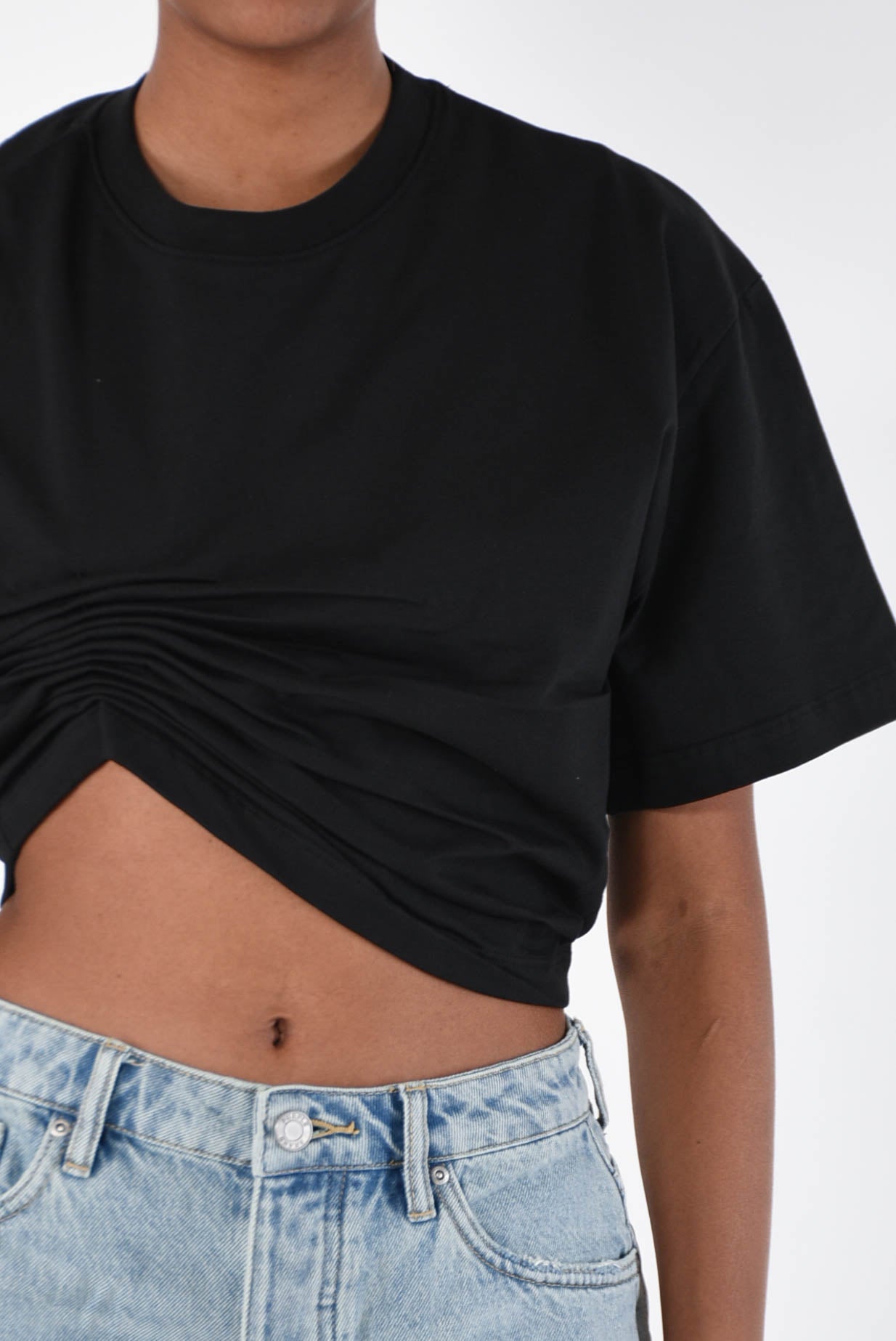 LANEUS t-shirt cropped in cotone