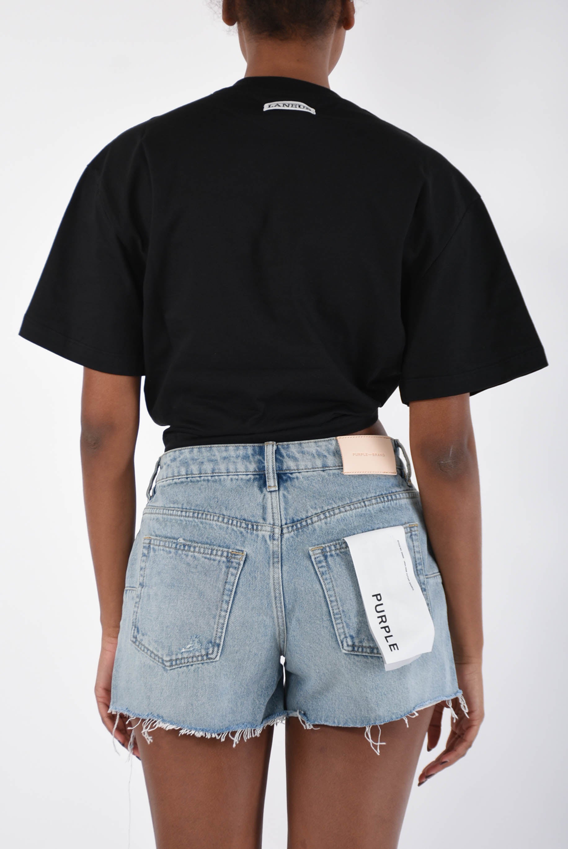 LANEUS t-shirt cropped in cotone