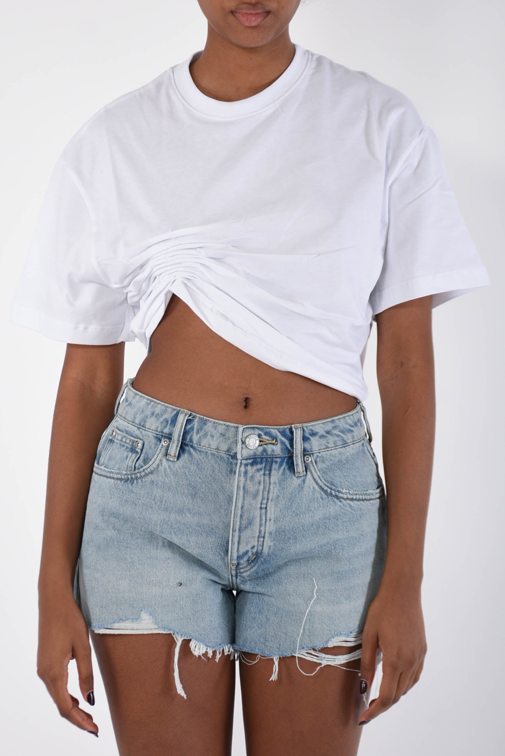 LANEUS t-shirt cropped in cotone