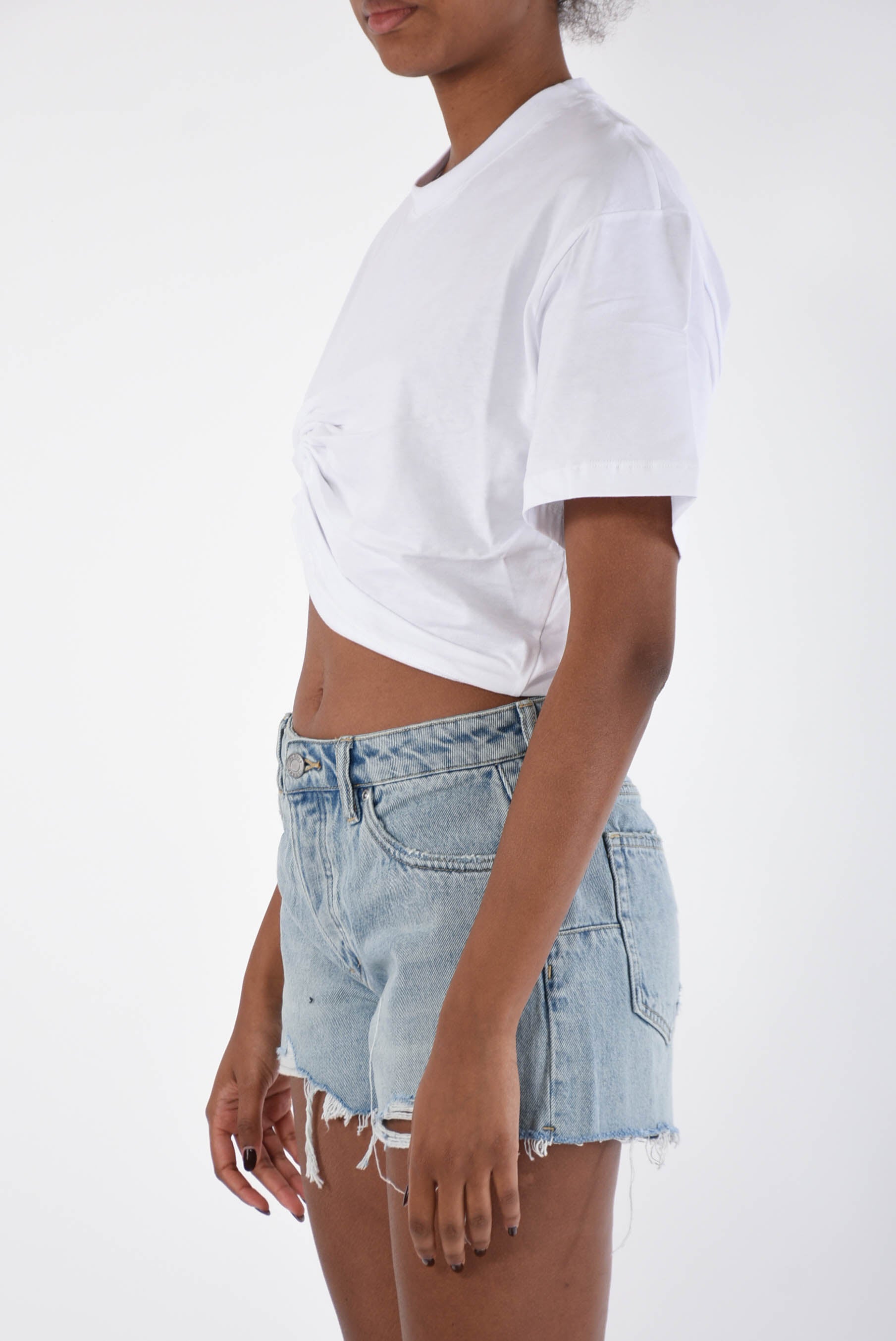 LANEUS t-shirt cropped in cotone