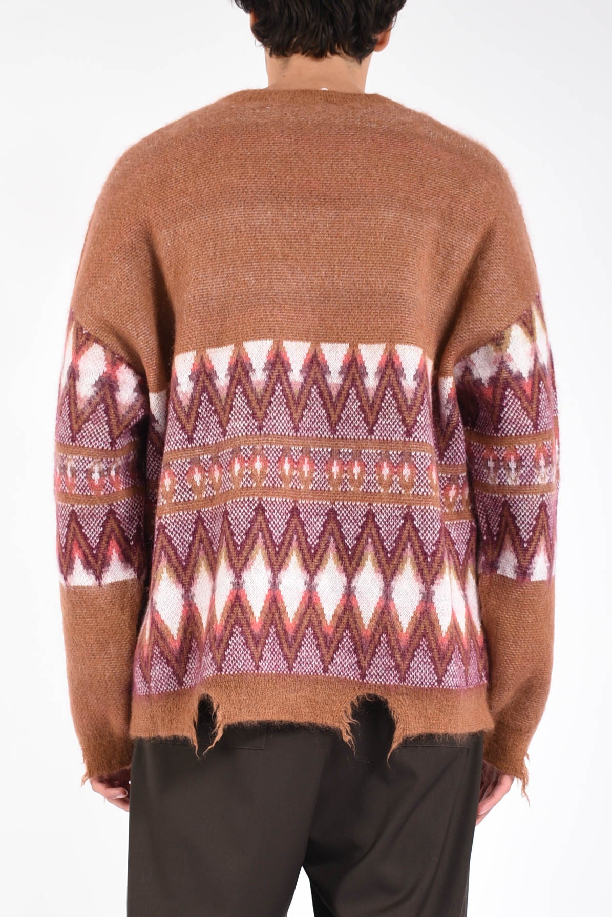 cardigan in misto lana jacquard destroyed