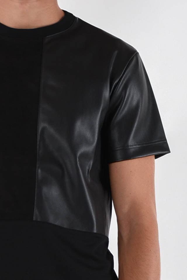 LES HOMMES T-shirt faux leather details