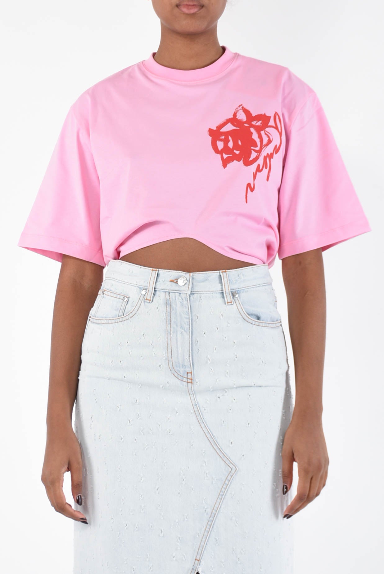 MSGM t-shirt cropped in cotone