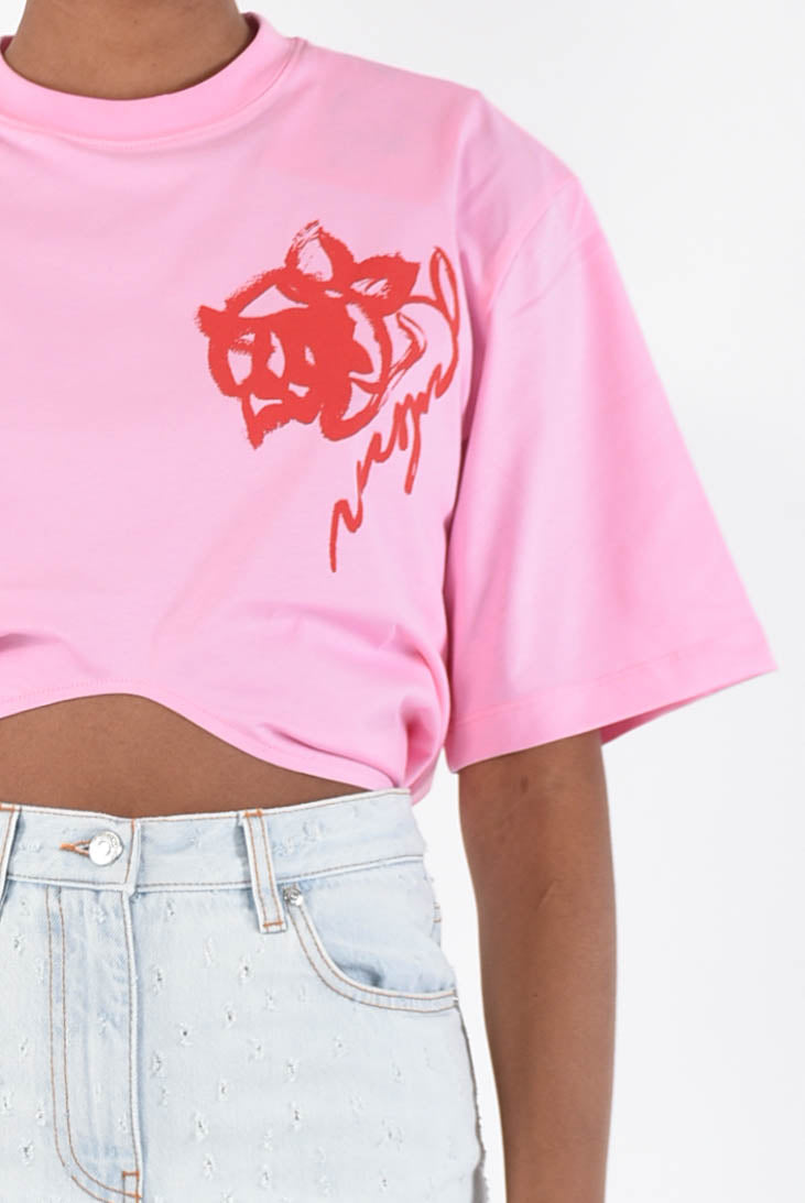 MSGM t-shirt cropped in cotone