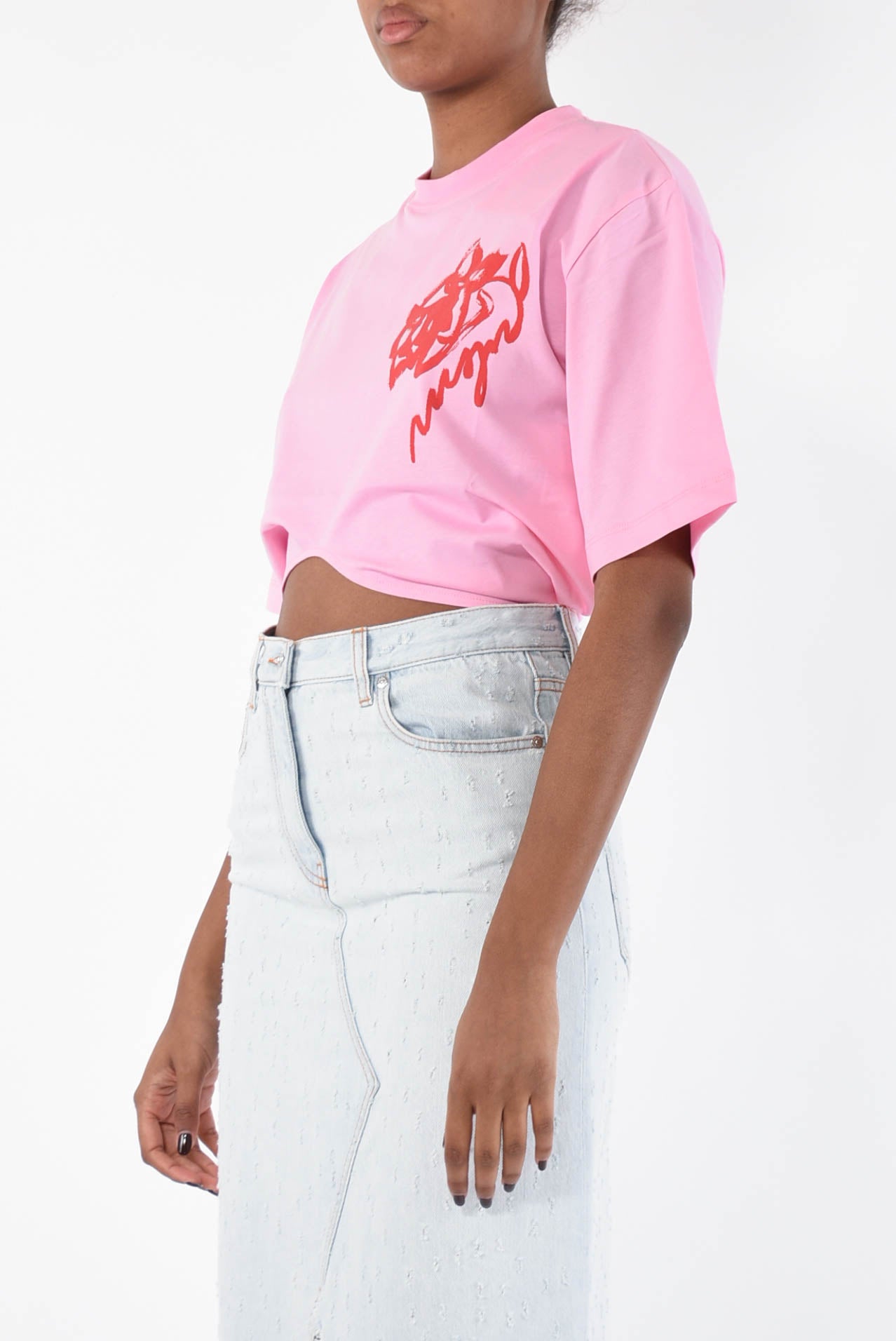 MSGM t-shirt cropped in cotone