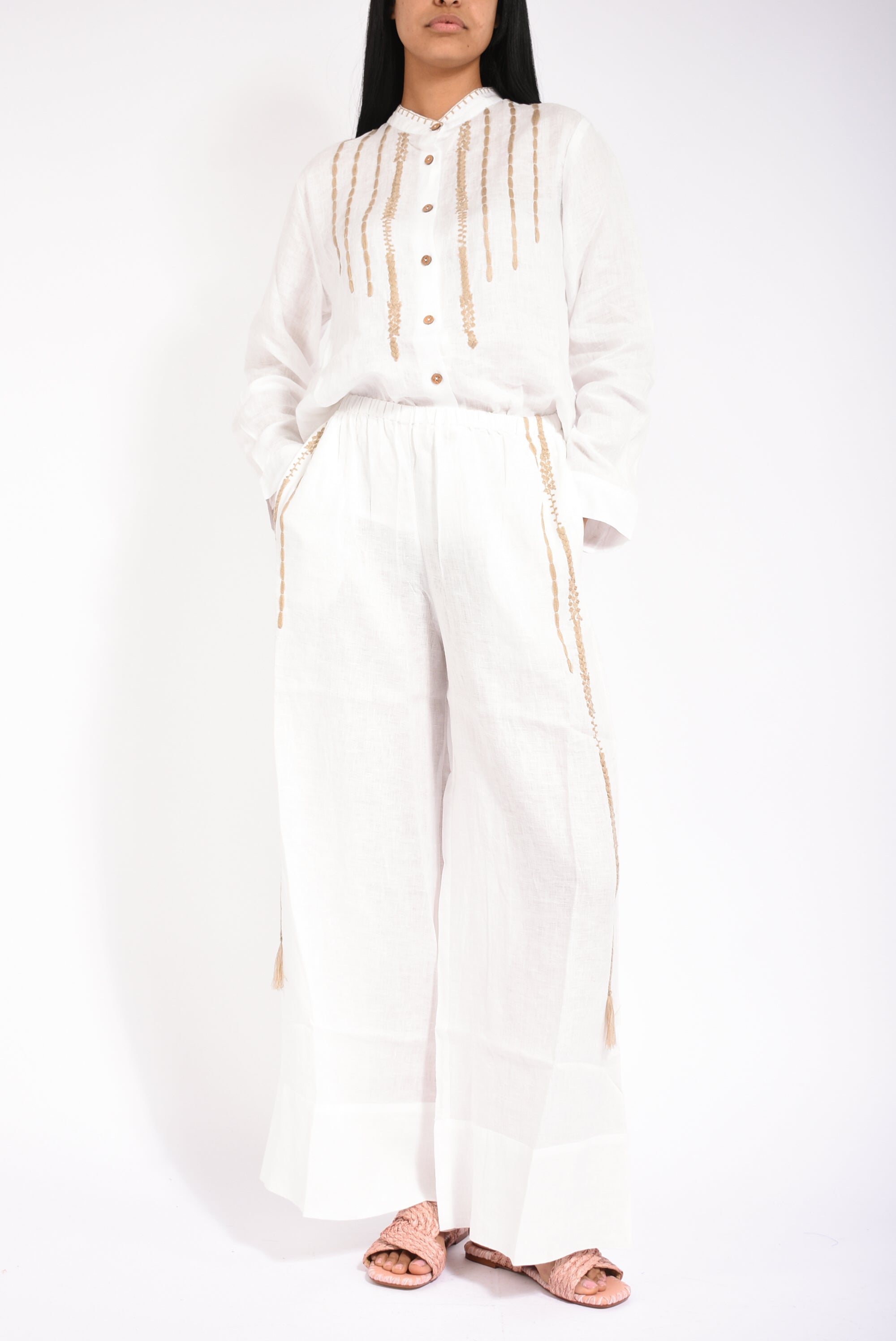 pantaloni ricamato lino