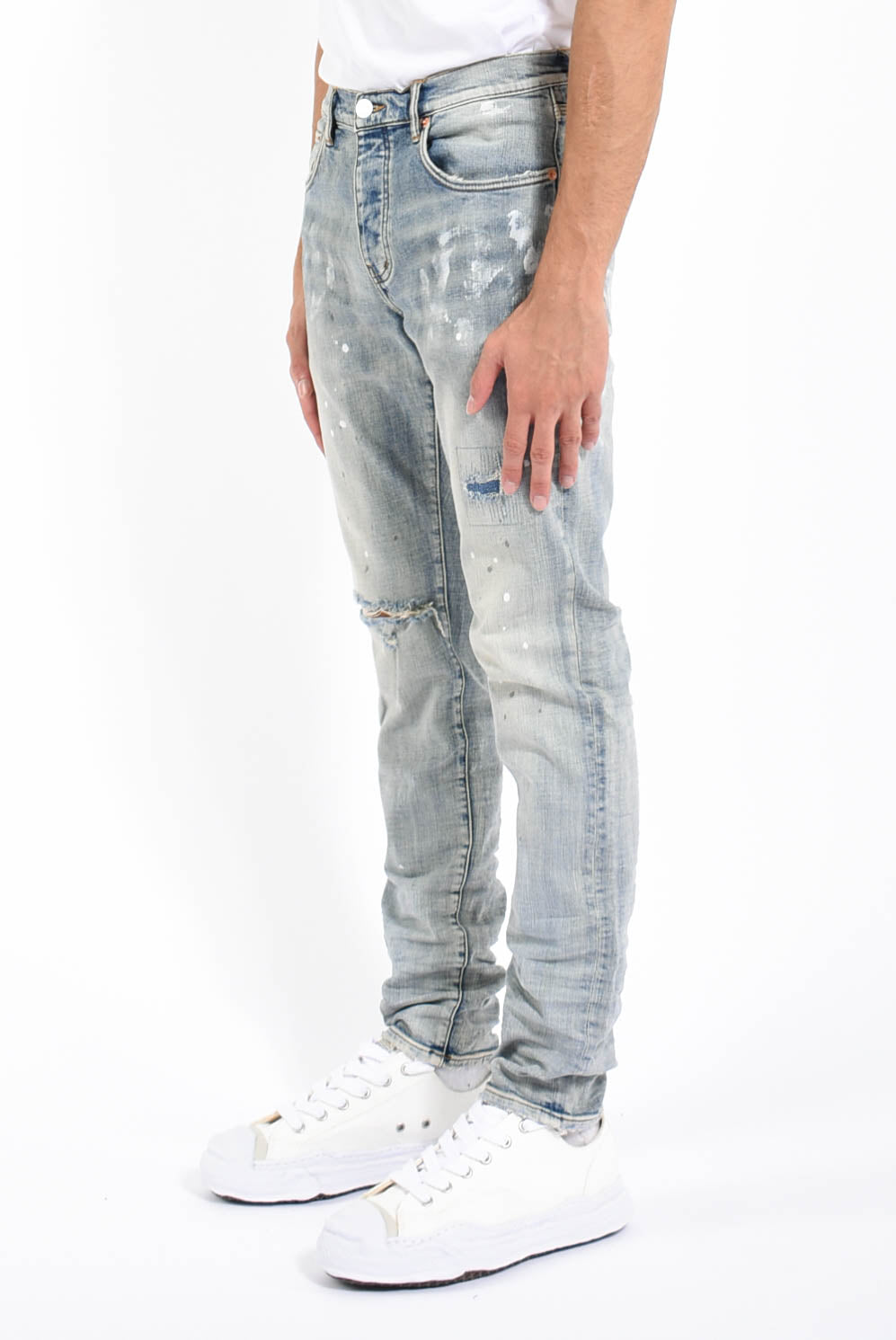 Jeans light indigo paint blowout