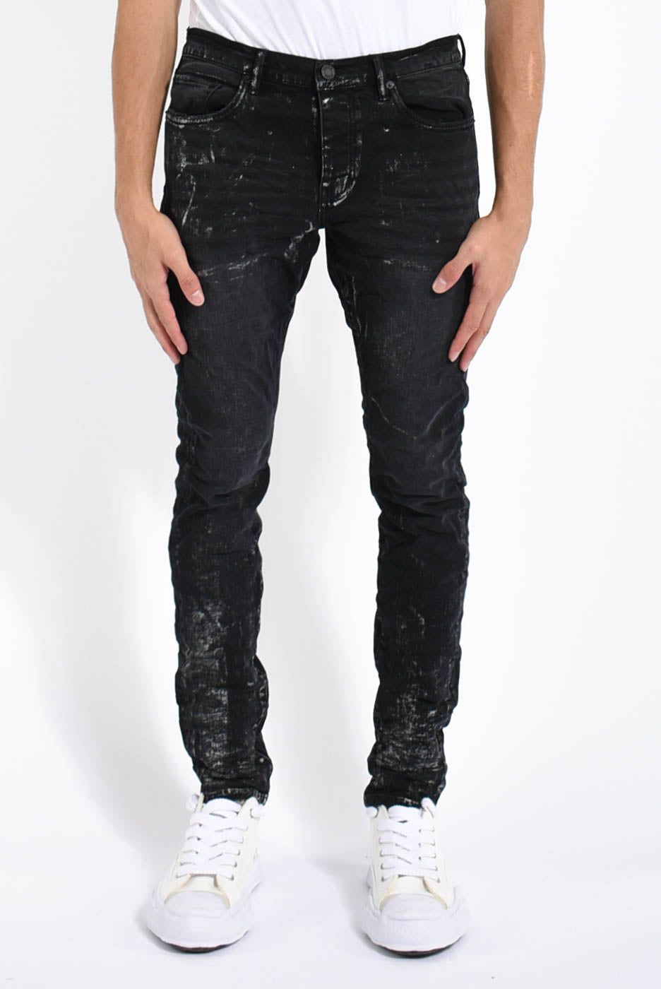 Jeans black wash metallic silver