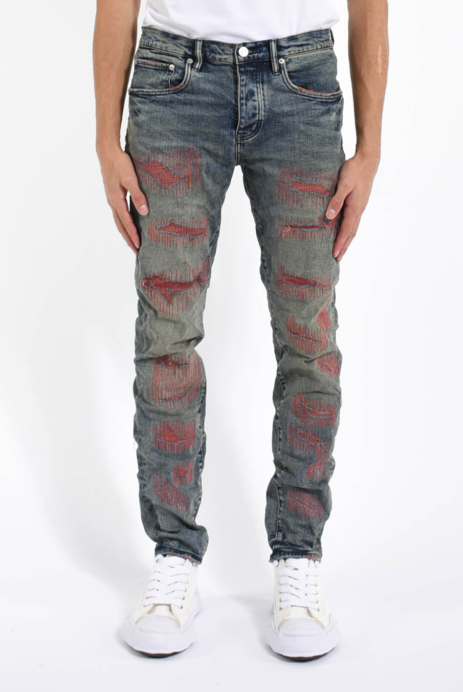 Jeans indigo red weft blowout