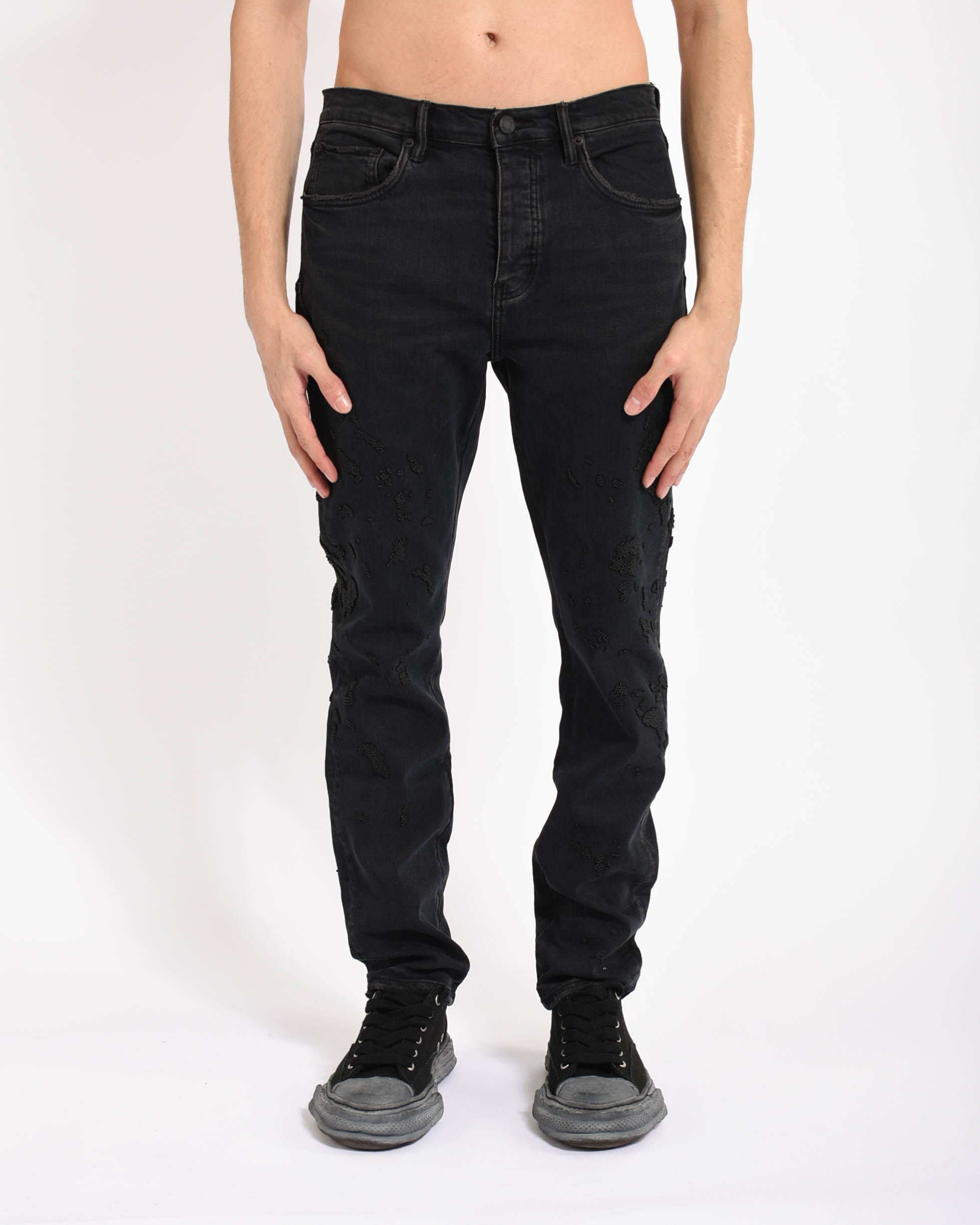 jeans slim straight beaded embroid