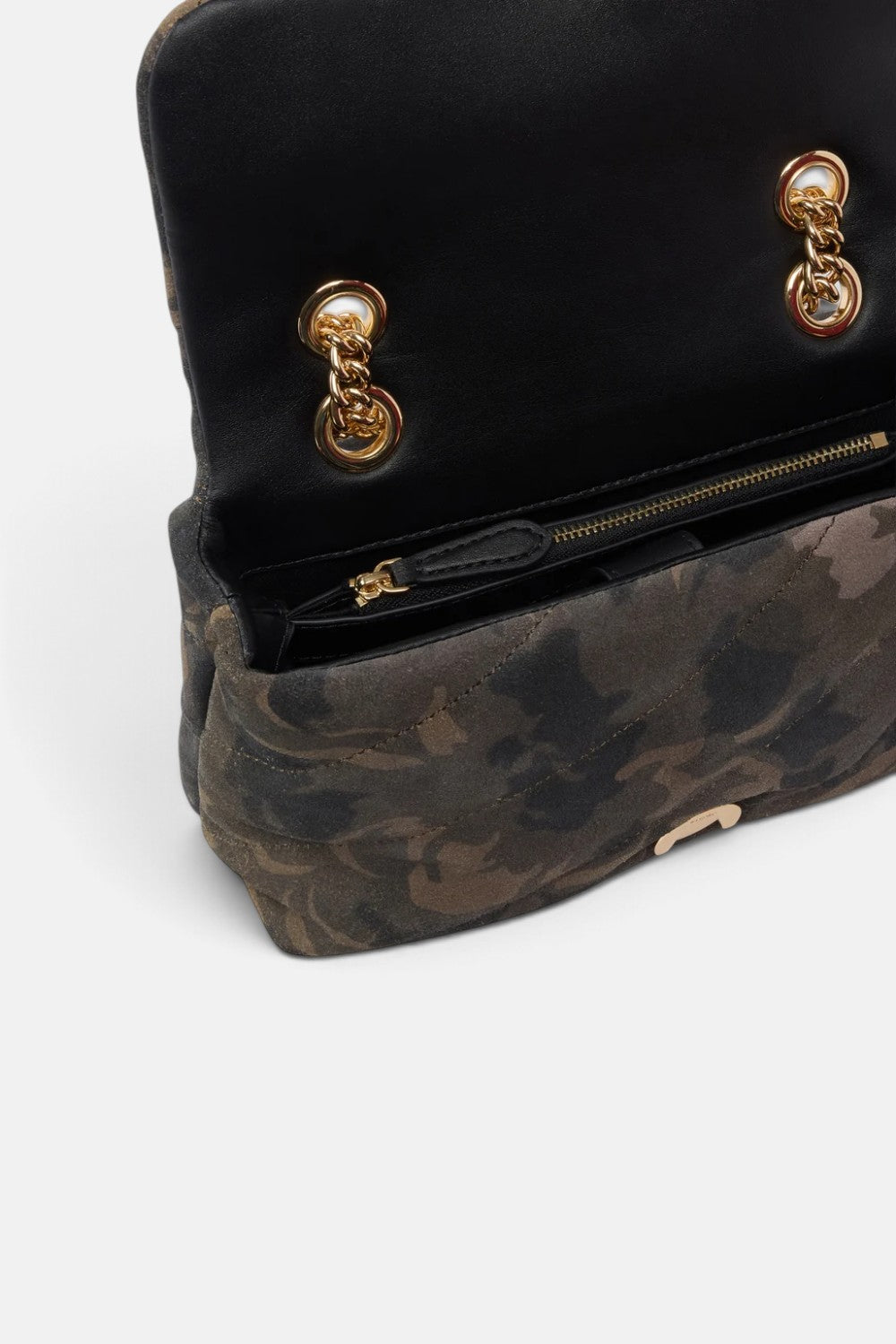 Borsa a tracolla Mini Love Bag Puff in suede con stampa camouflage 100039A3LR