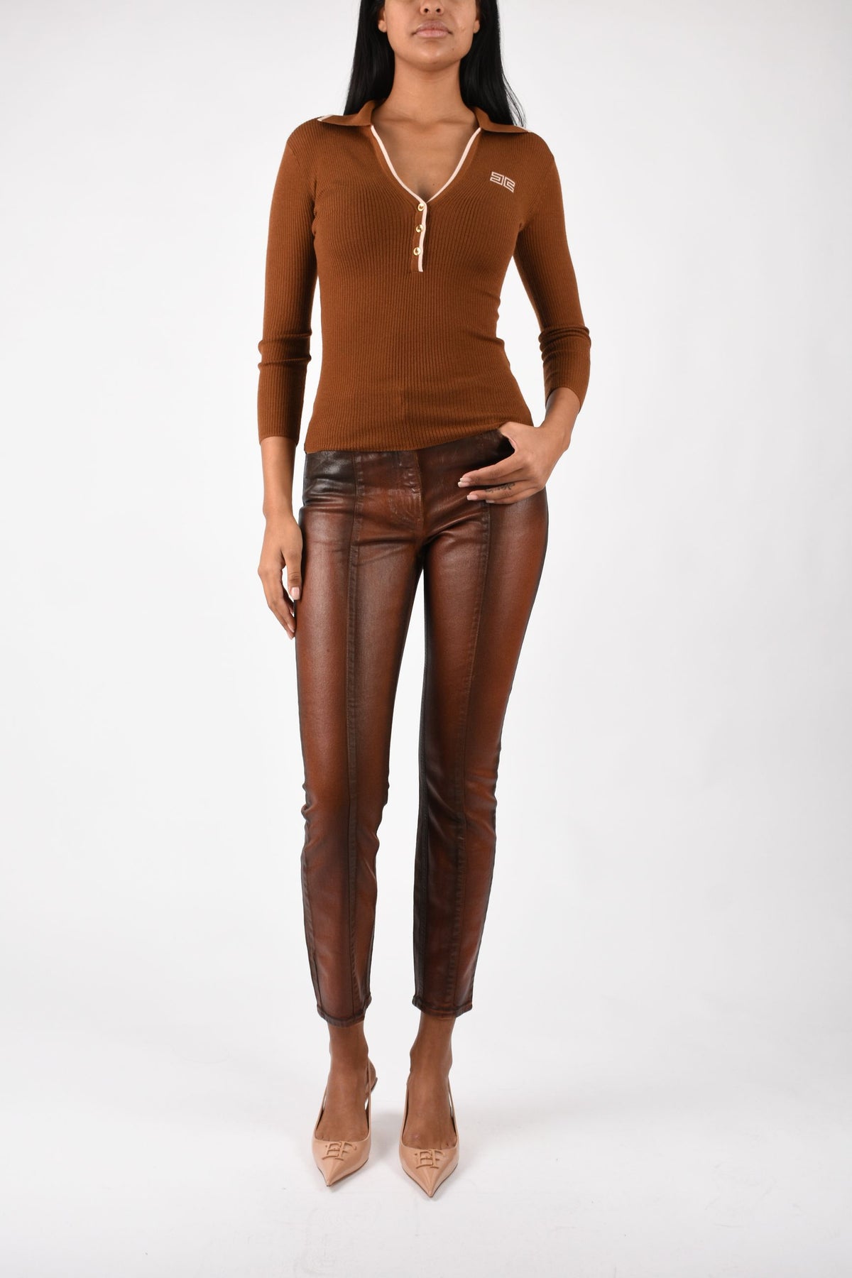 Jeans a sigaretta effetto laminato PJ21I66E2