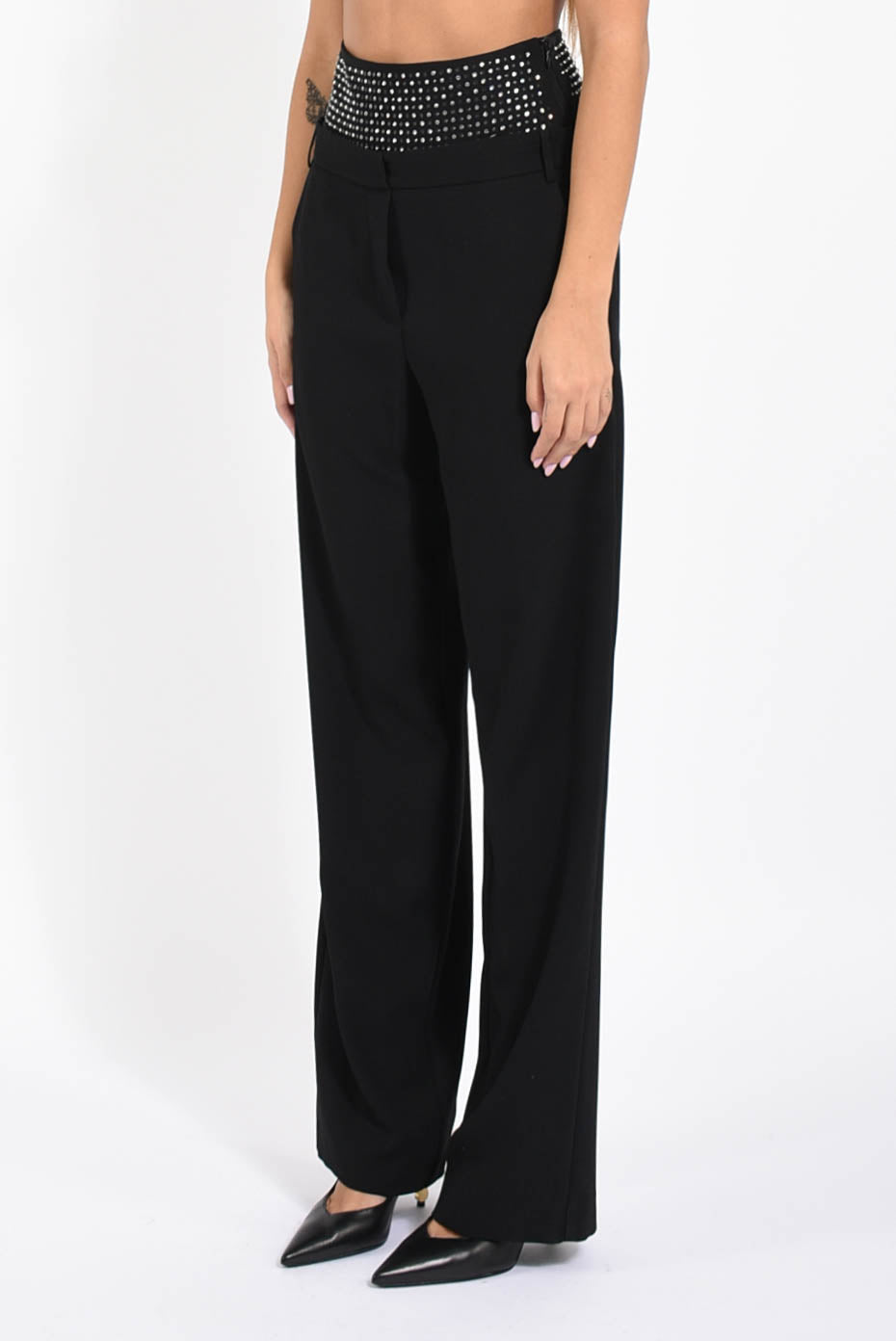 Pantaloni con pinces in enver satin