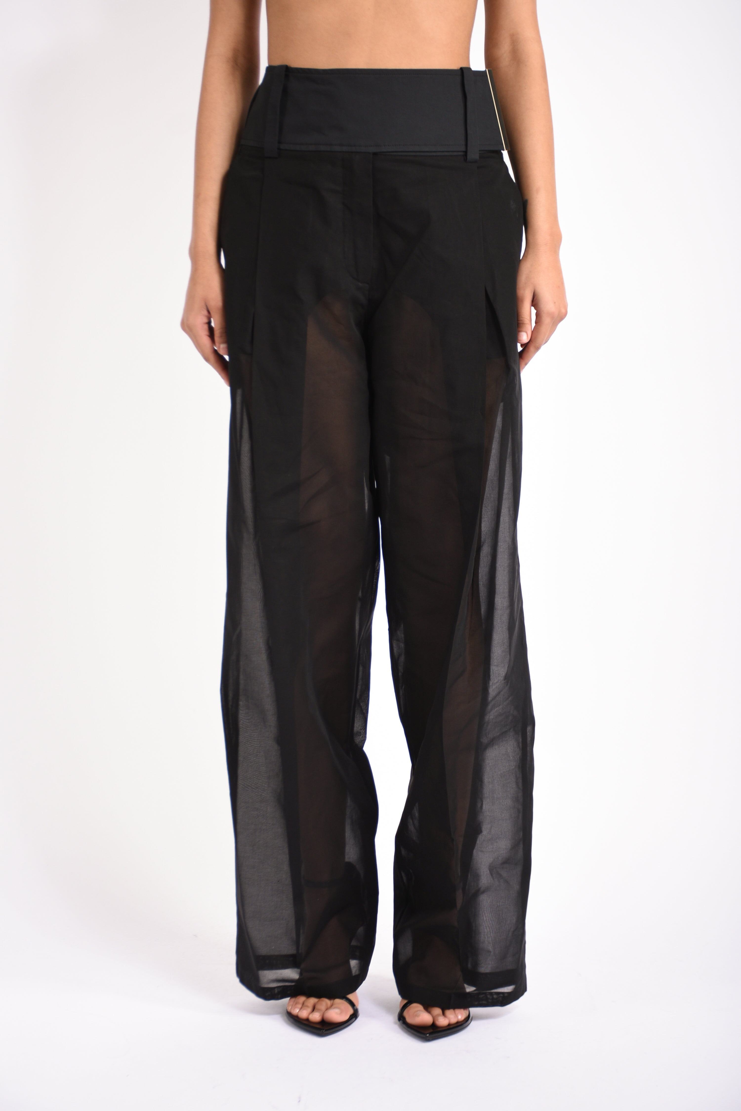 pantaloni in voile di organza ferito