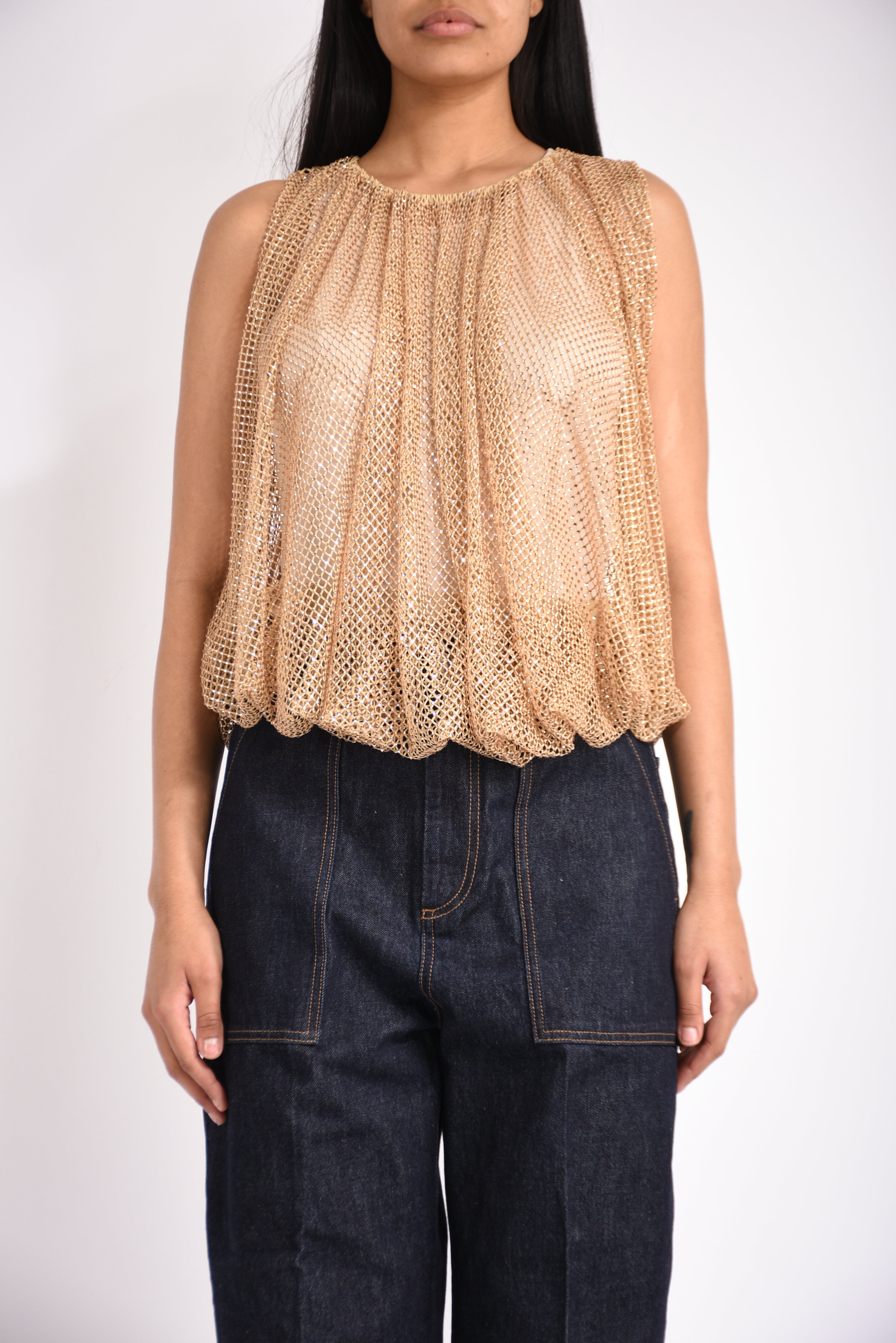 Top in rete con cristalli nodo