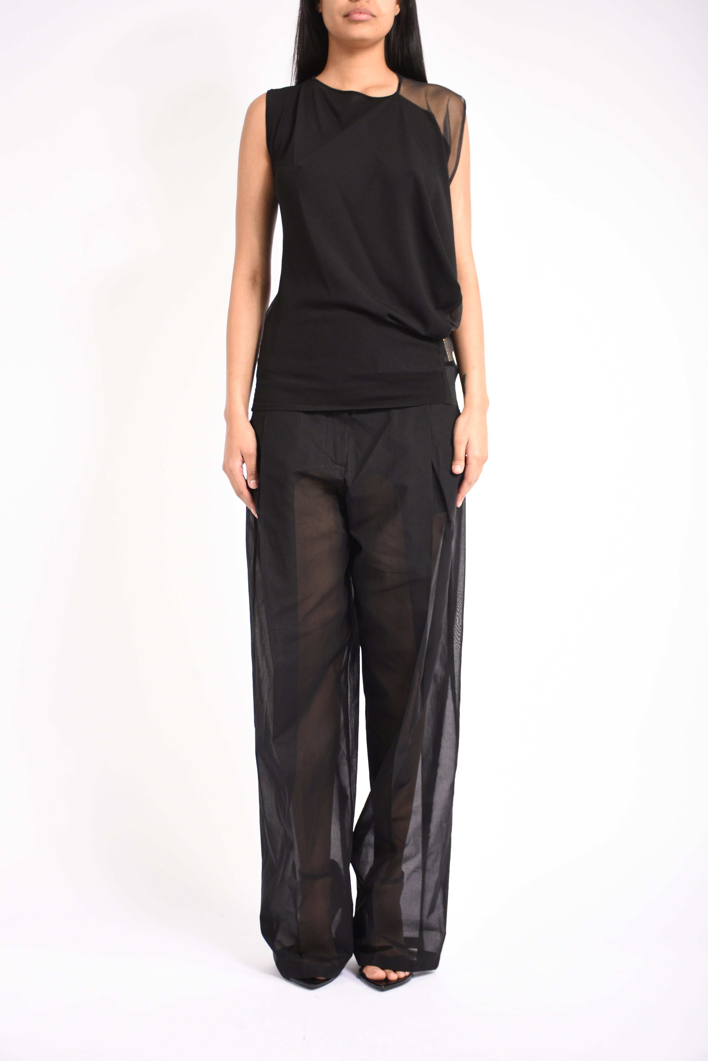 top asimmetrico in viscosa stretch geranio