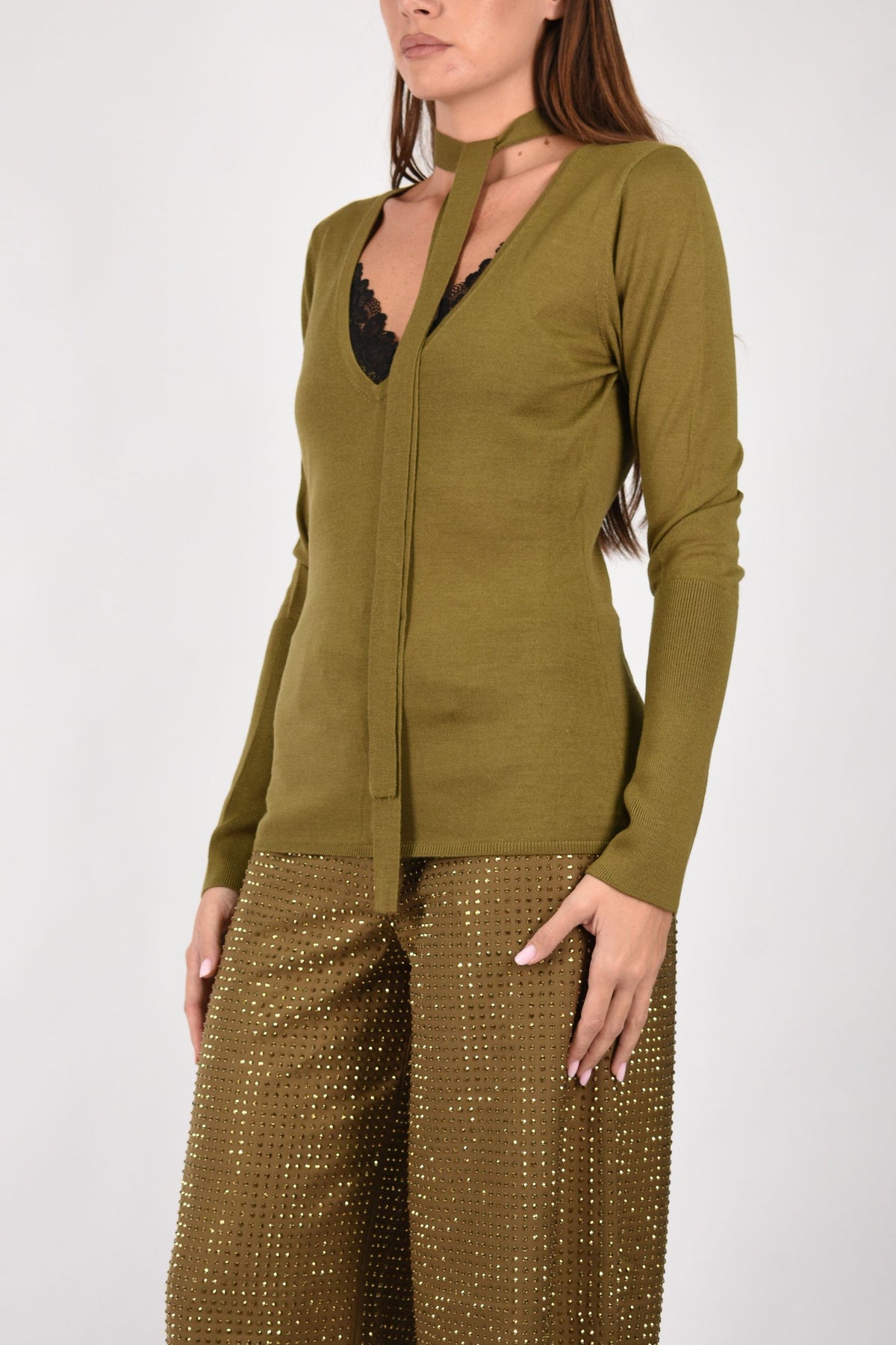 Maglia in lana con pizzo e fusciacca 107775A3O1